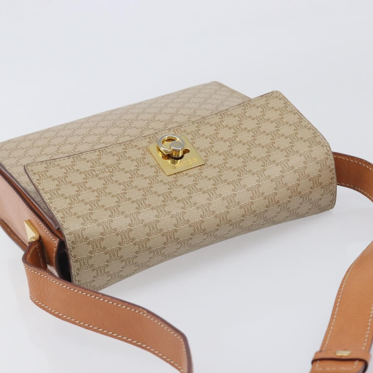 Celine Macadam Leather Beige Canvas Shoulder Bag Bag (Pre-Owned)