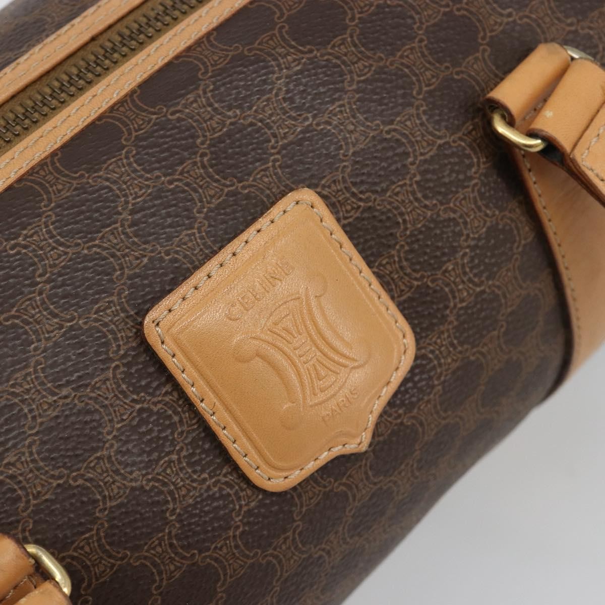Celine Vintage Barrel Macadam Canvas & Leather Brown Pvc Handbag (Pre-Owned)