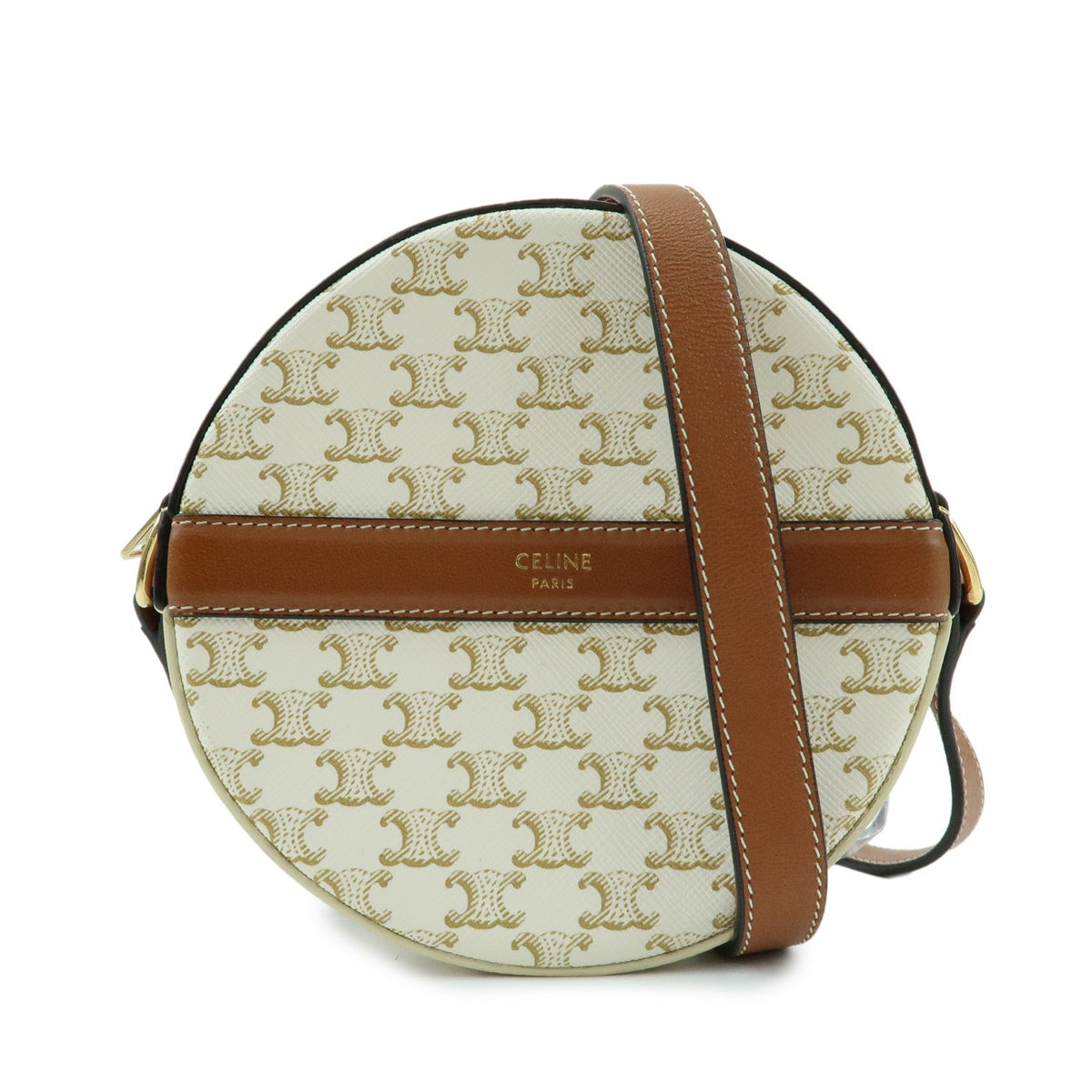 Celine Round Purse On Strap Triomphe Coated Canvas Beige Canvas Crossbody Bag Bag (Pre-Owned)
