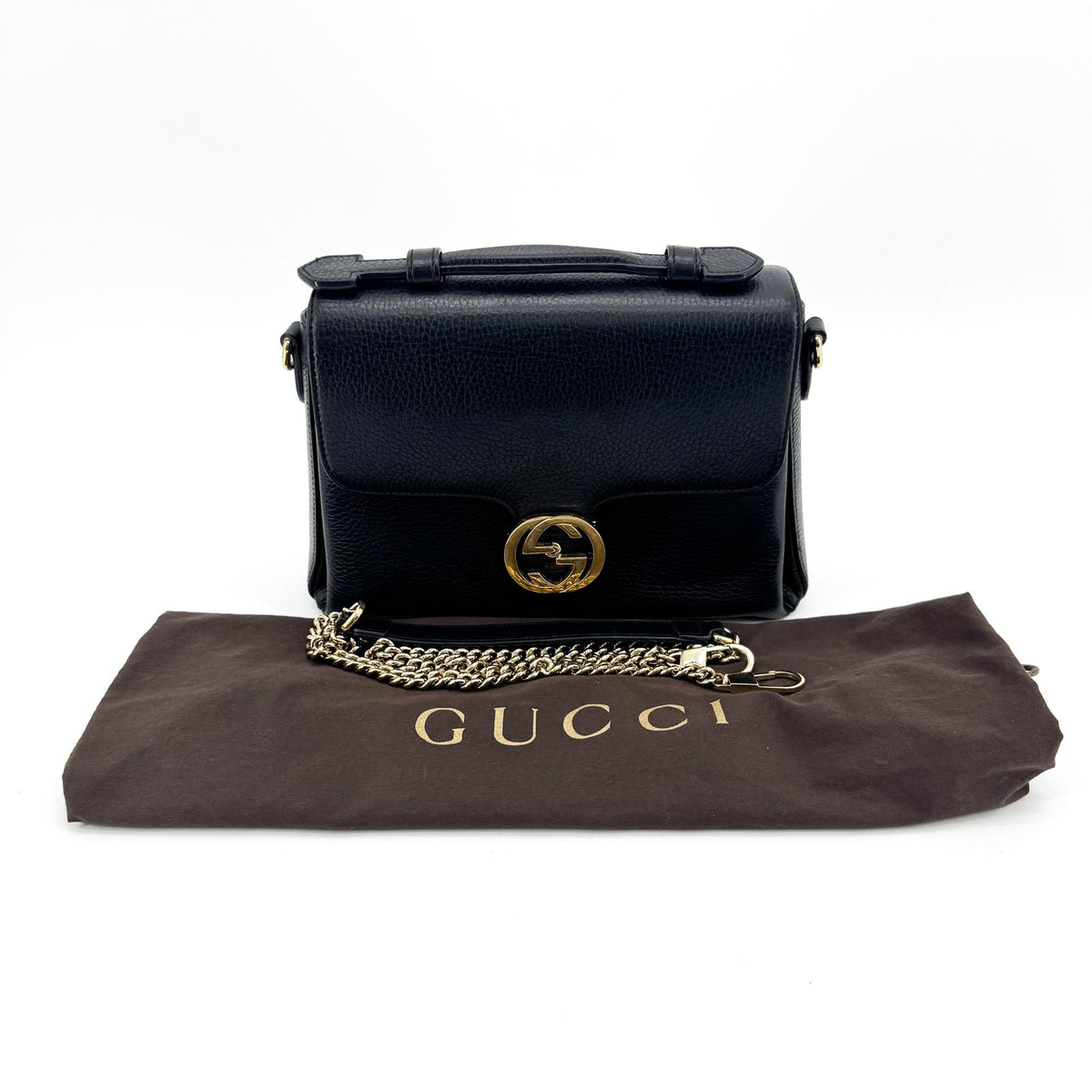 Gucci Interlocking Leather Black Leather Shoulder Bag Bag (Pre-Owned)