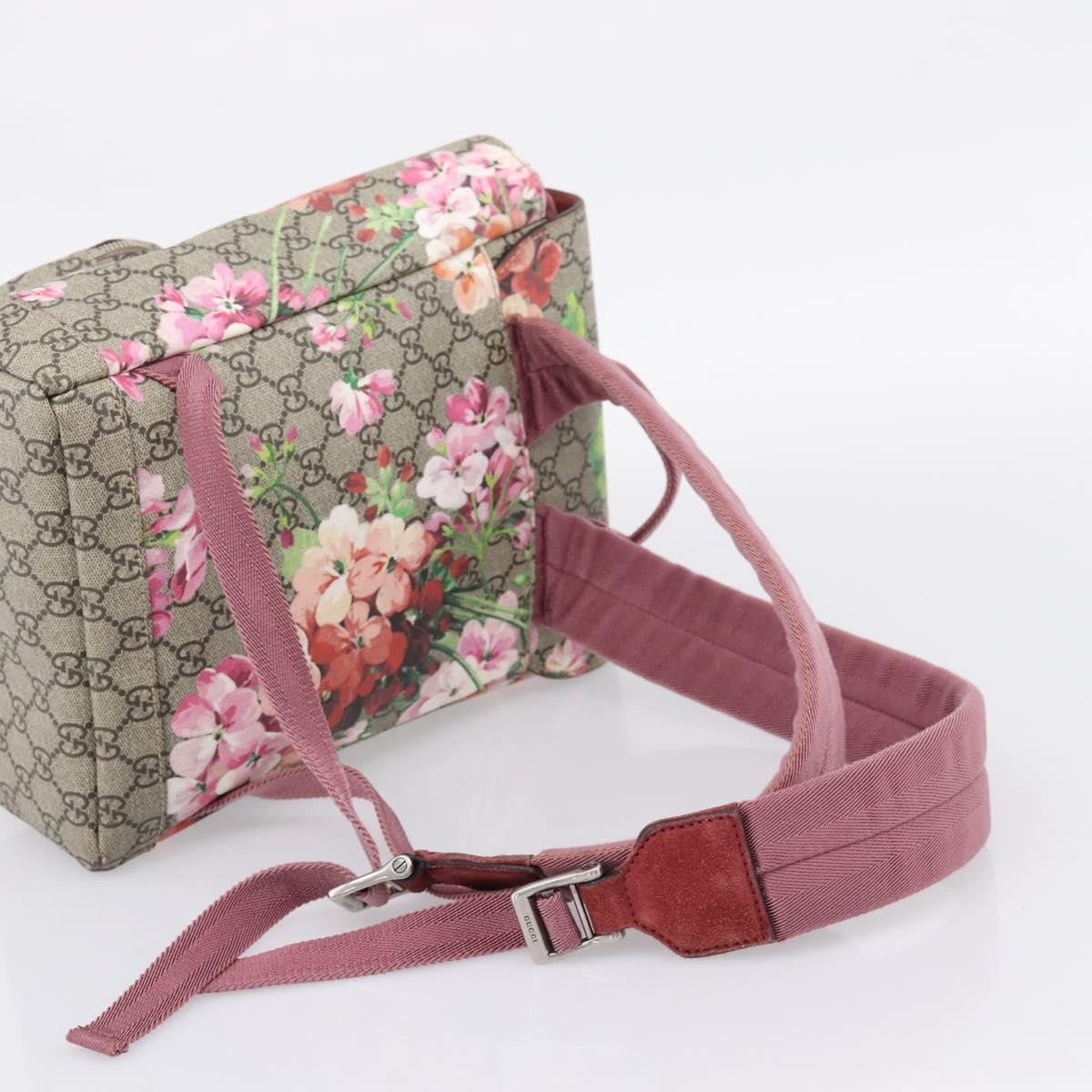 Gucci Buckle Blooms Print Gg Coated Canvas Beige Canvas Backpack Bag (Pre-Owned)