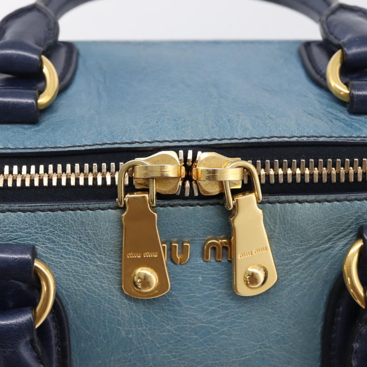 Miu Miu Beau Top Handle Leather Navy Leather Handbag (Pre-Owned)