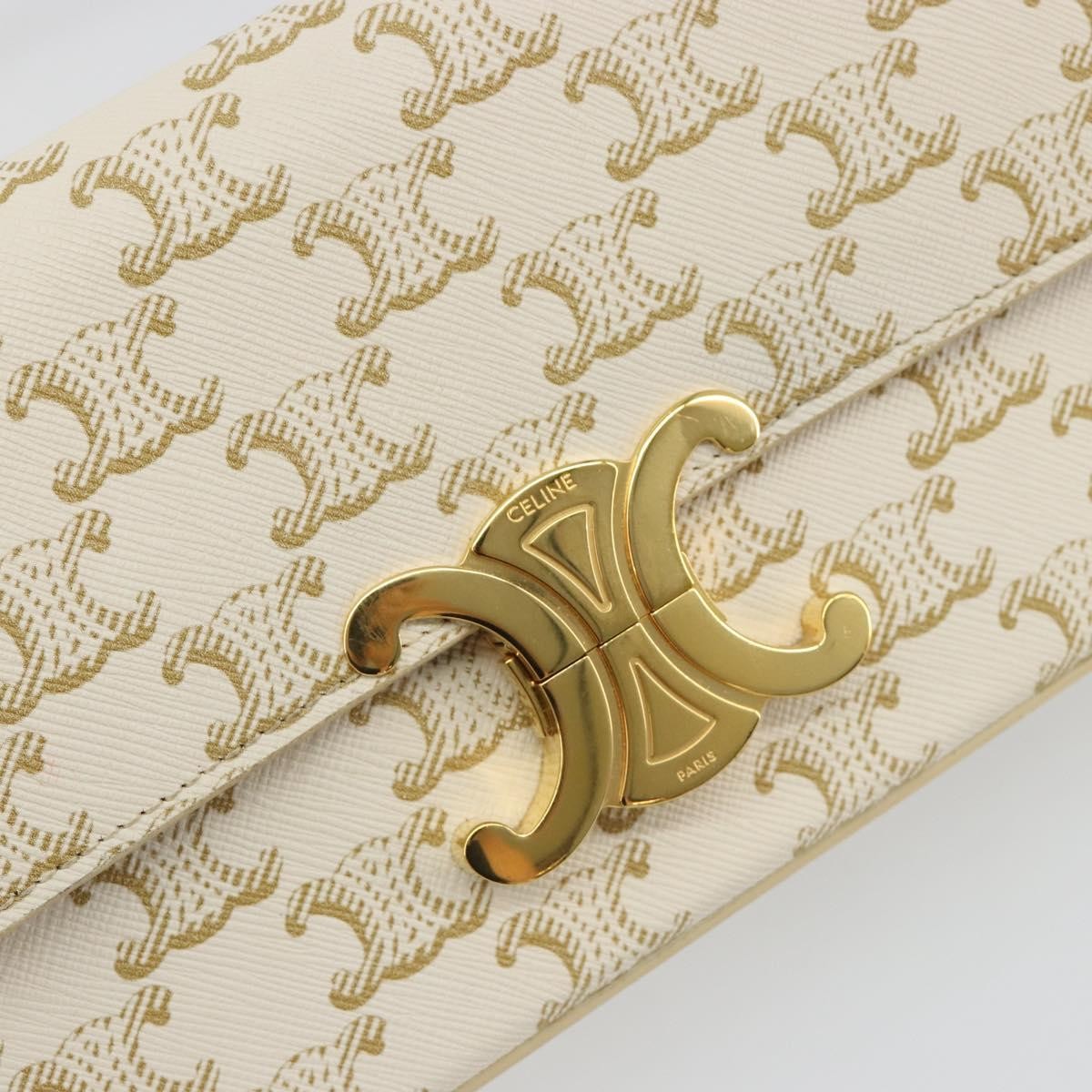 Celine Triomphe Strap Bag Monogram Canvas White Leather Handbag (Pre-Owned)