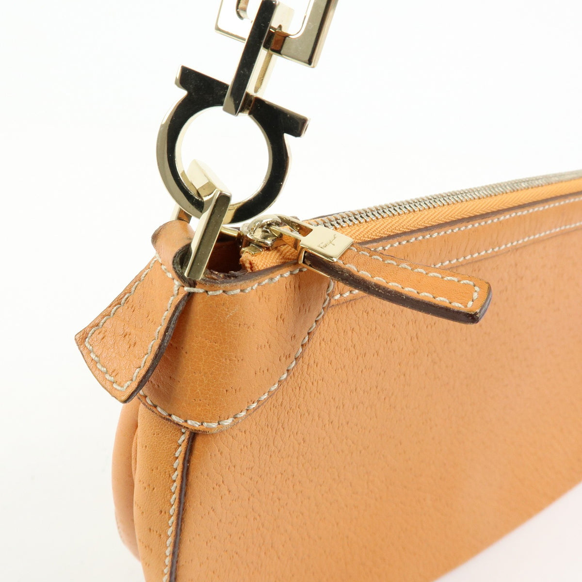 Salvatore Ferragamo Gancini Top Handle Leather Orange Leather Handbag (Pre-Owned)