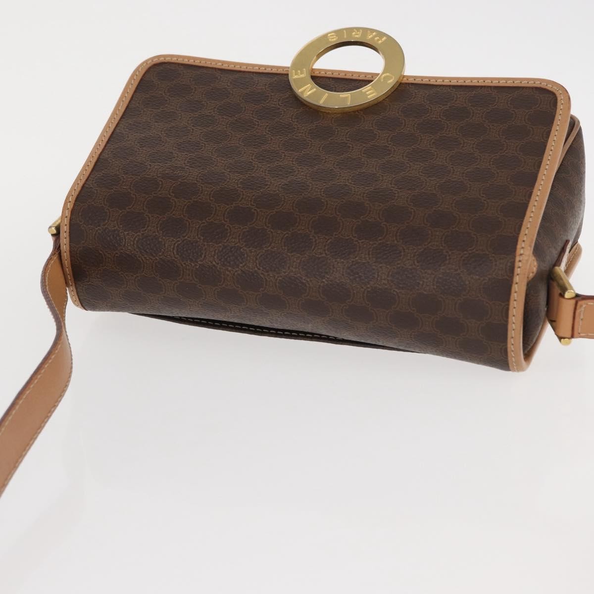 Celine Vintage Macadam Circle Logo Canvas And Leather Brown Canvas Shoulder Bag Bag (Pre-Owned)