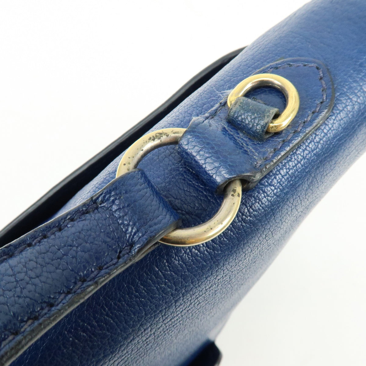 Miu Miu Madras Top Handle Leather Blue Leather Handbag (Pre-Owned)
