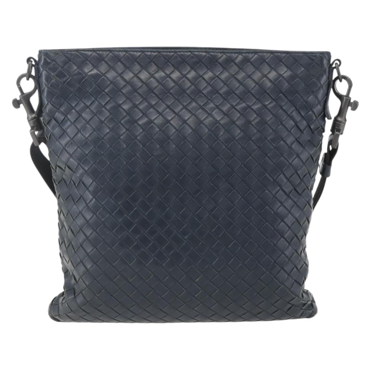 Bottega Veneta Flat Messenger Intrecciato Nappa Navy Leather Crossbody Bag Bag (Pre-Owned)