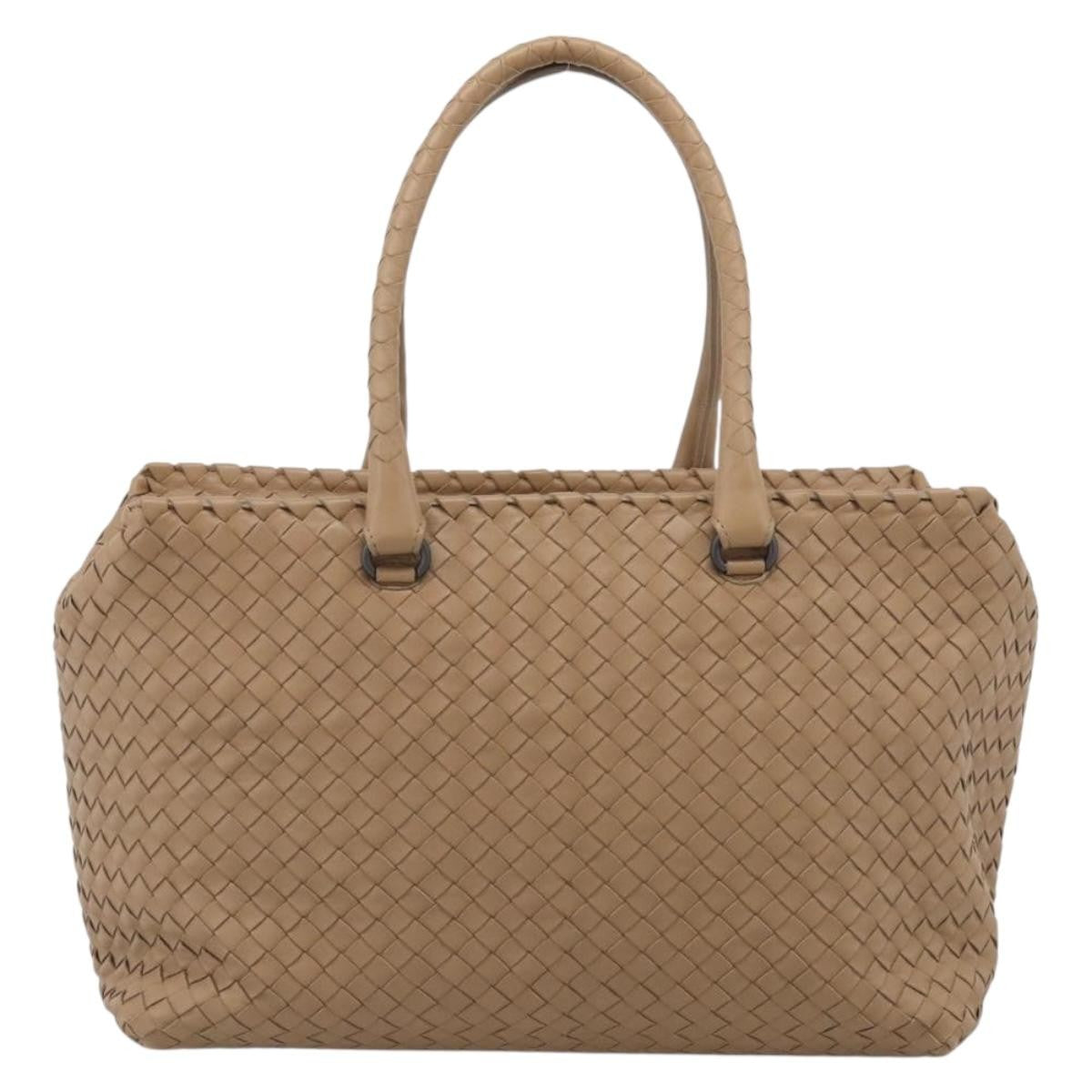 Bottega Veneta Brick Intrecciato Nappa Brown Leather Handbag (Pre-Owned)