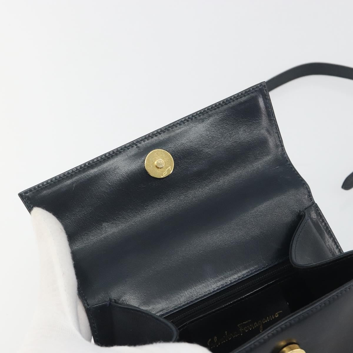 Salvatore Ferragamo Gancini Leather Black Leather Shoulder Bag Bag (Pre-Owned)