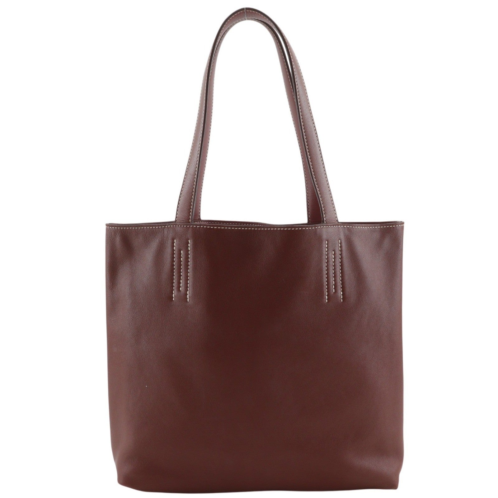 Hermes Double Sens Veau Sikkim Burgundy Leather Tote Bag Bag (Pre-Owned)
