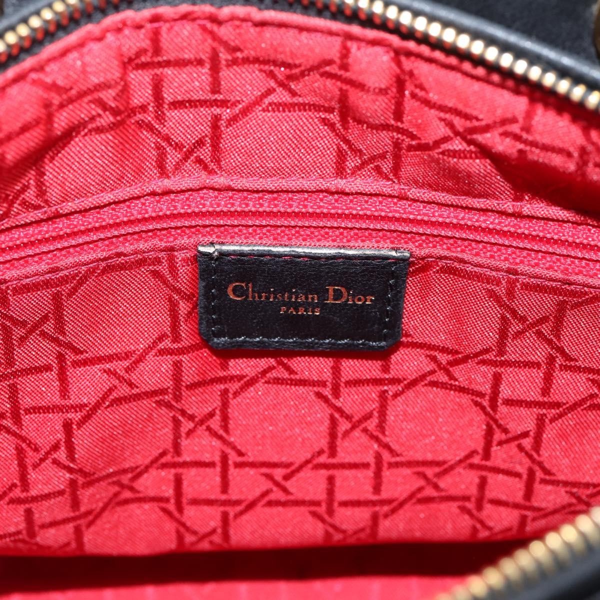 Christian Dior Vintage Lady Dior Leather Black Leather Handbag (Pre-Owned)