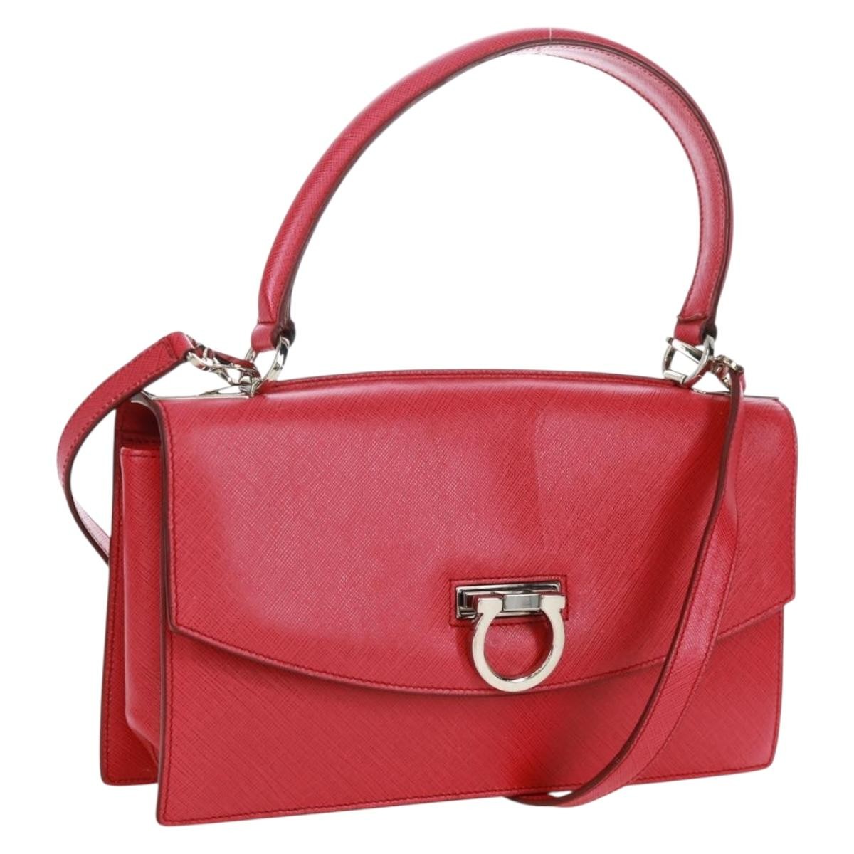 Salvatore Ferragamo Gancini Convertible Top Handle Saffiano Leather Pink Leather Handbag (Pre-Owned)