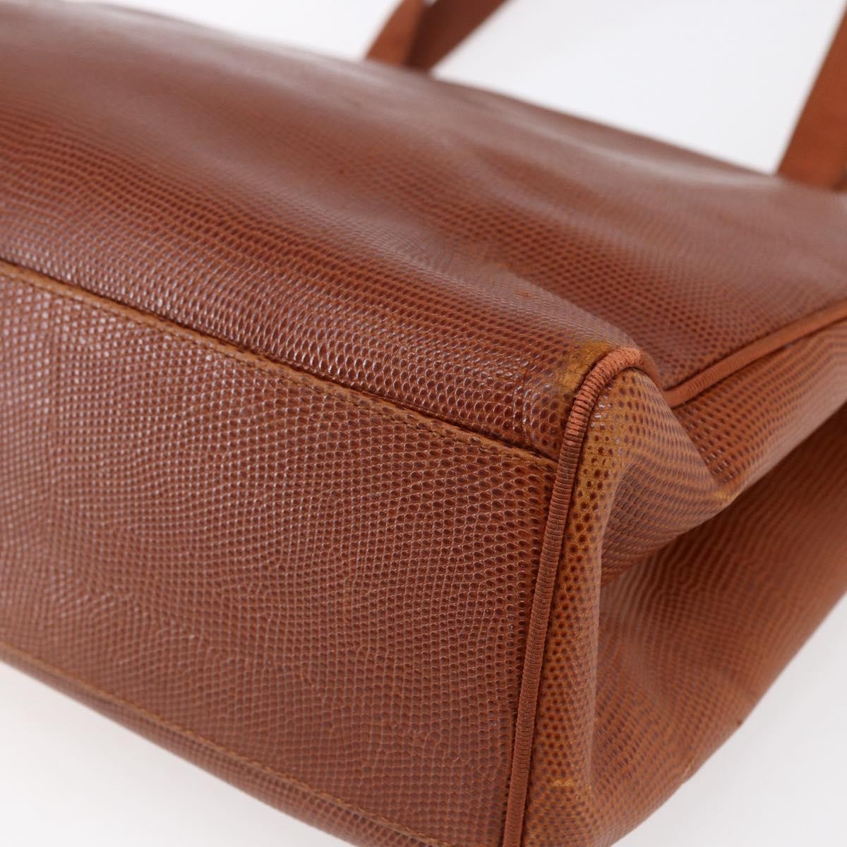 Salvatore Ferragamo Vintage Vara Bow Tote Lizard Embossed Leather Brown Leather Tote Bag Bag (Pre-Owned)