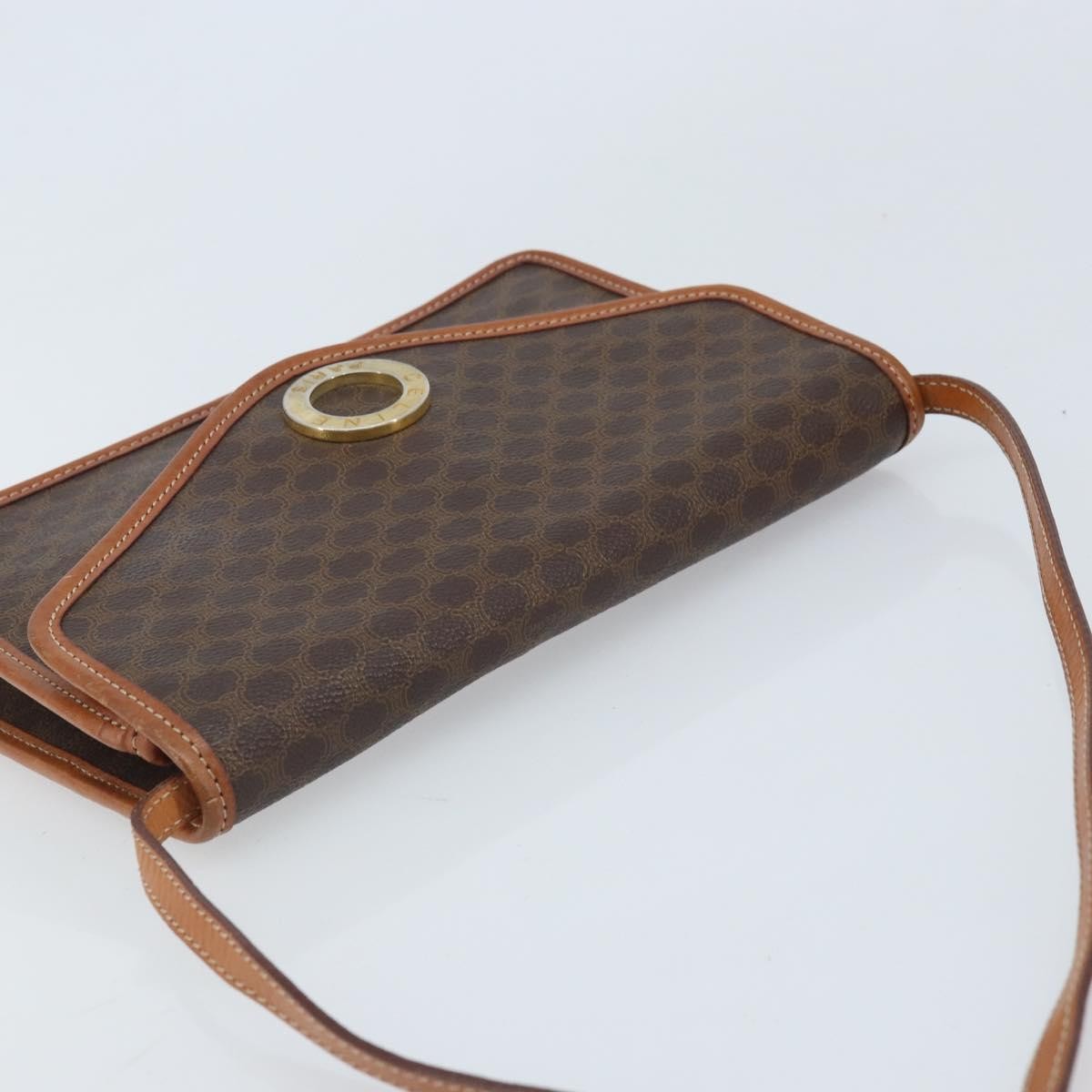 Celine Vintage Macadam Circle Logo Canvas And Leather Brown Canvas Shoulder Bag Bag (Pre-Owned)