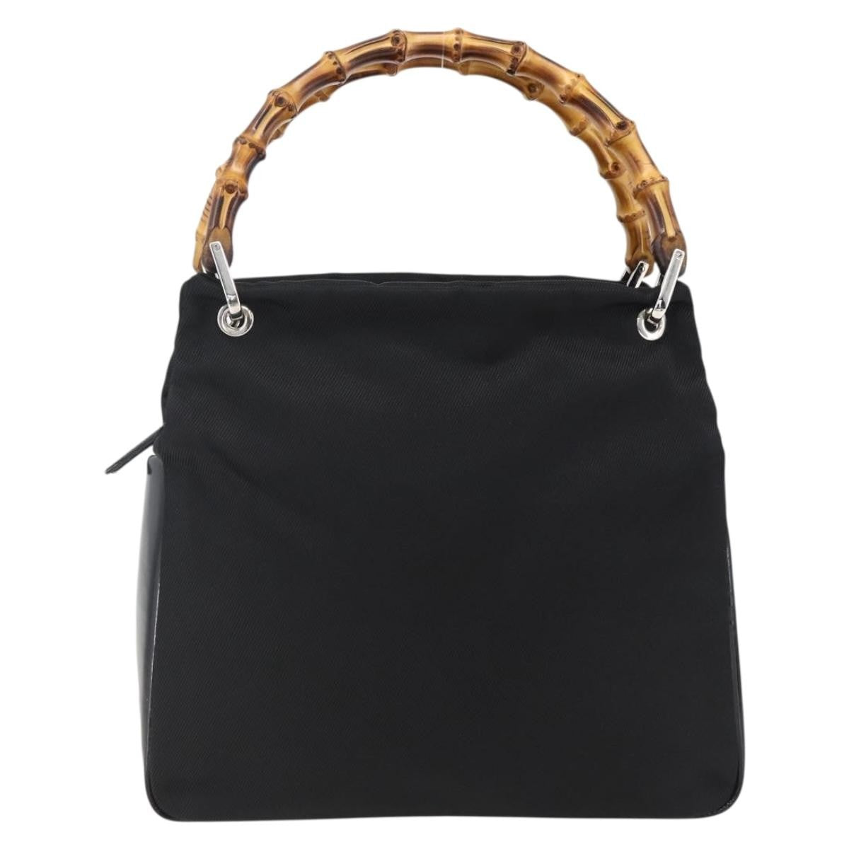Gucci Vintage Bamboo Handle Tote Nylon Black Nylon Tote Bag Bag (Pre-Owned)