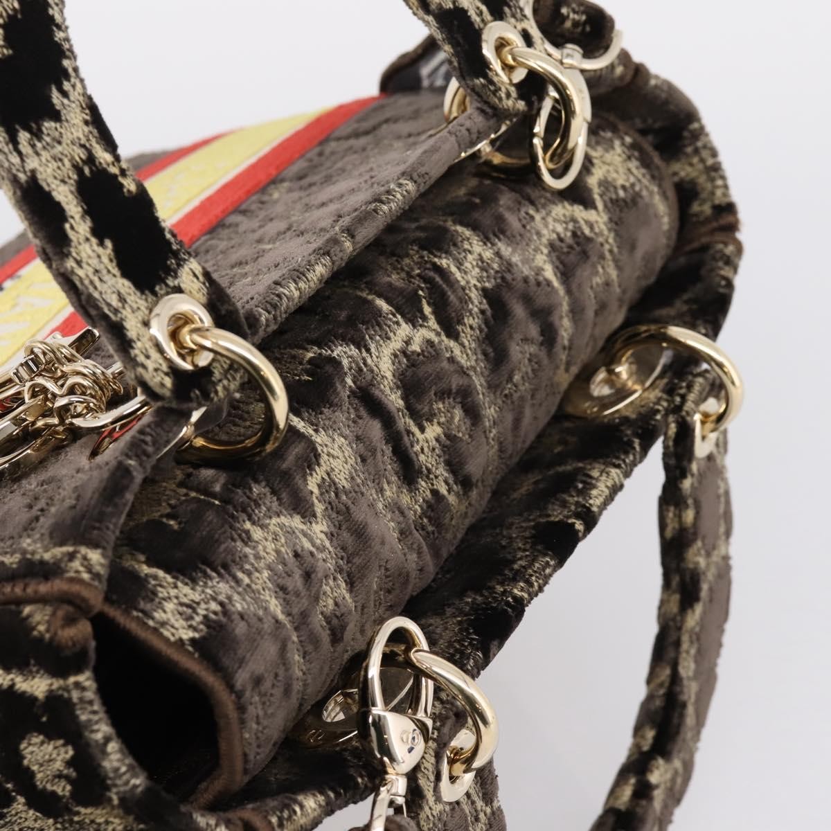 Christian Dior Lady D-Lite Mizza Embroidered Velvet Brown Velvet Handbag (Pre-Owned)