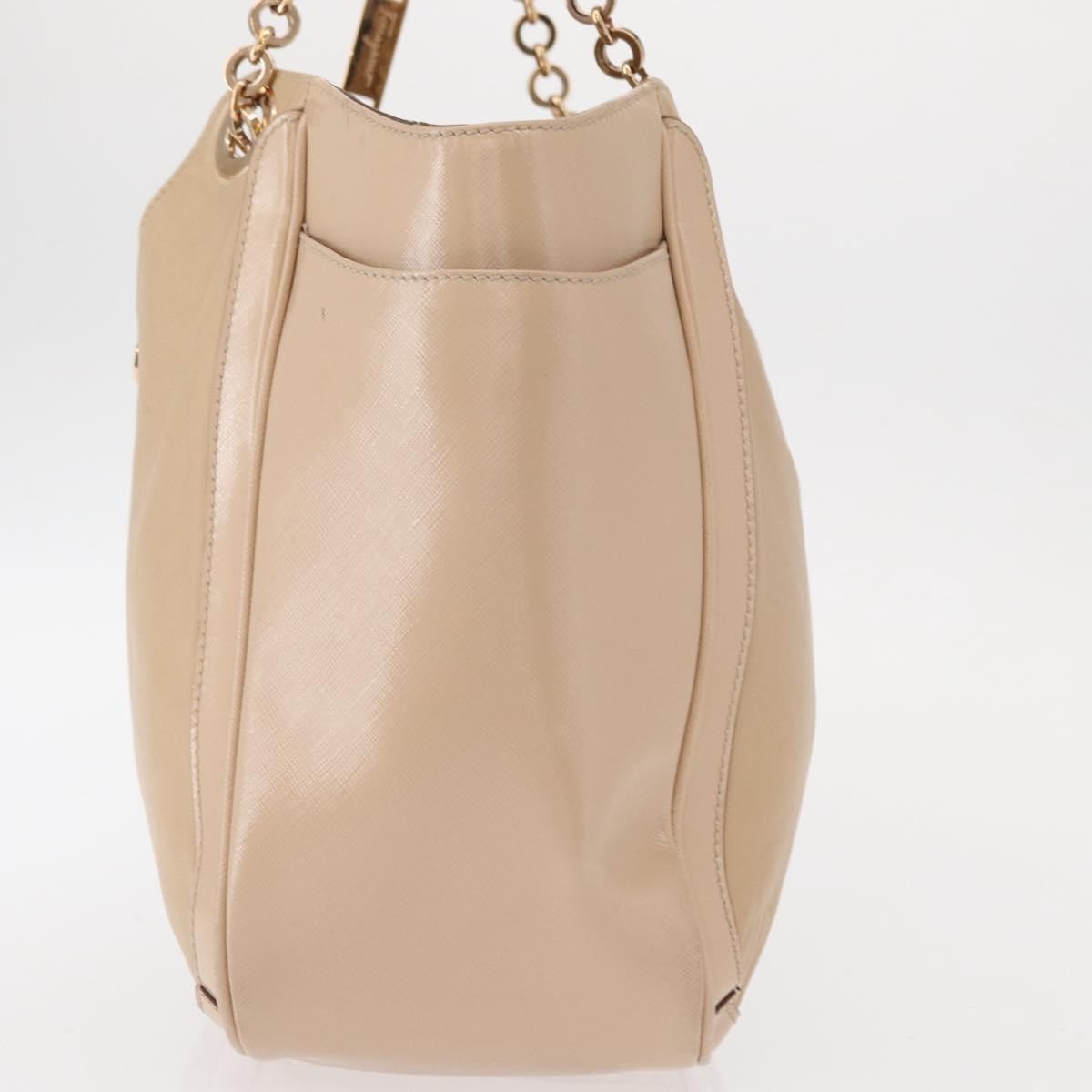 Salvatore Ferragamo Betulla Chain Leather Beige Leather Tote Bag Bag (Pre-Owned)