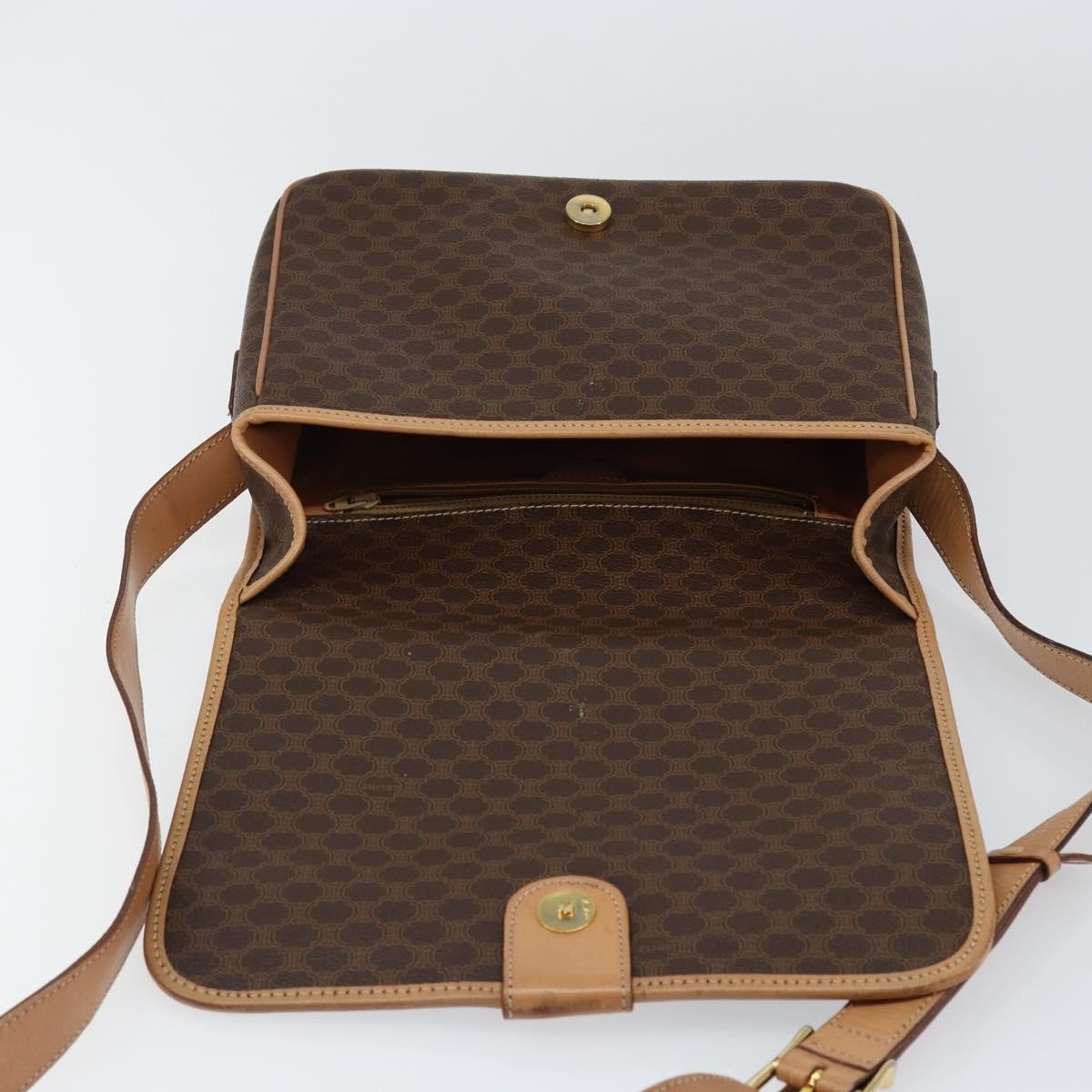 Celine Vintage Macadam Canvas And Leather Brown Canvas Shoulder Bag Bag (Pre-Owned)