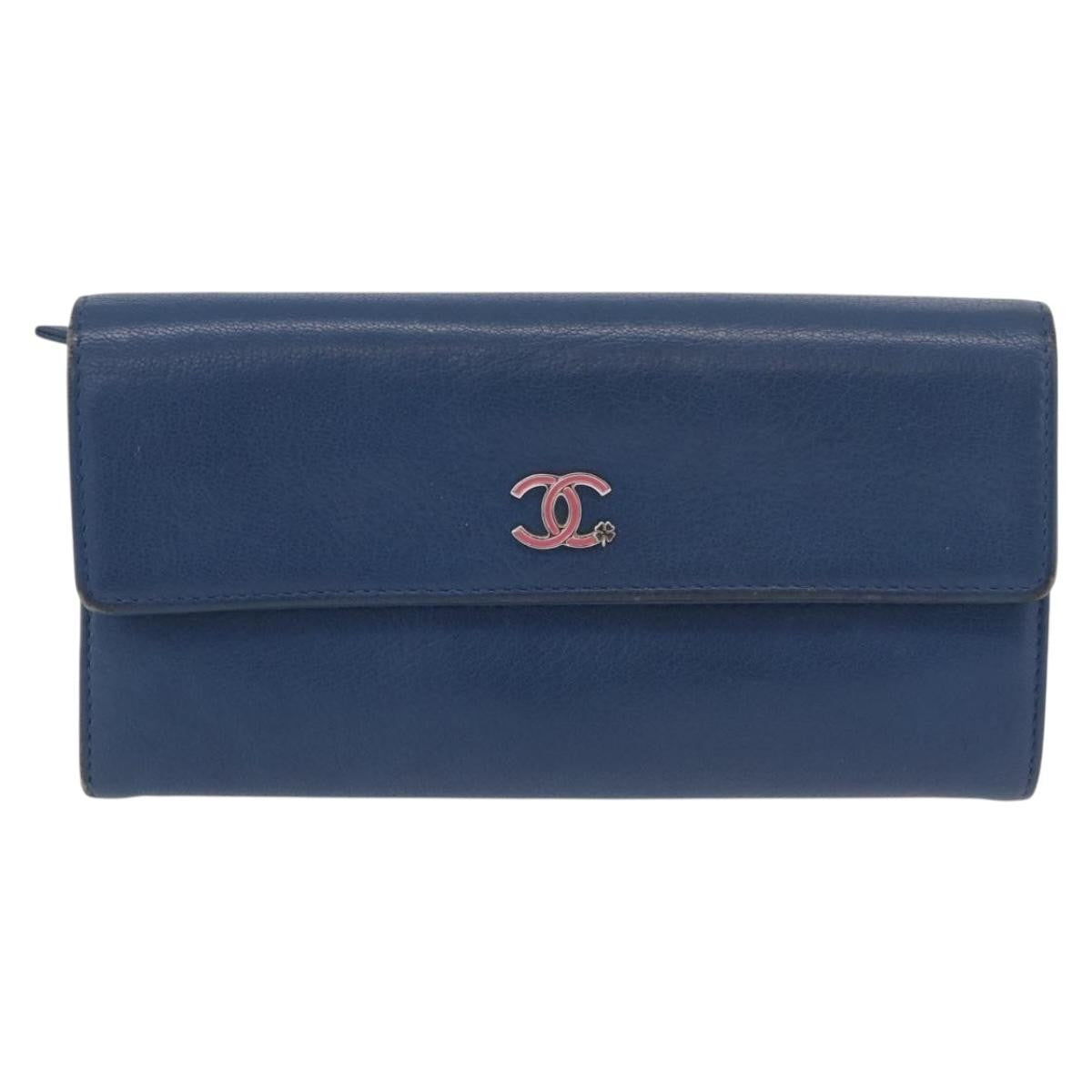 Chanel Lucky Clover Long Flap Wallet Leather Blue Leather Wallets Accessory (Pre-Owned)