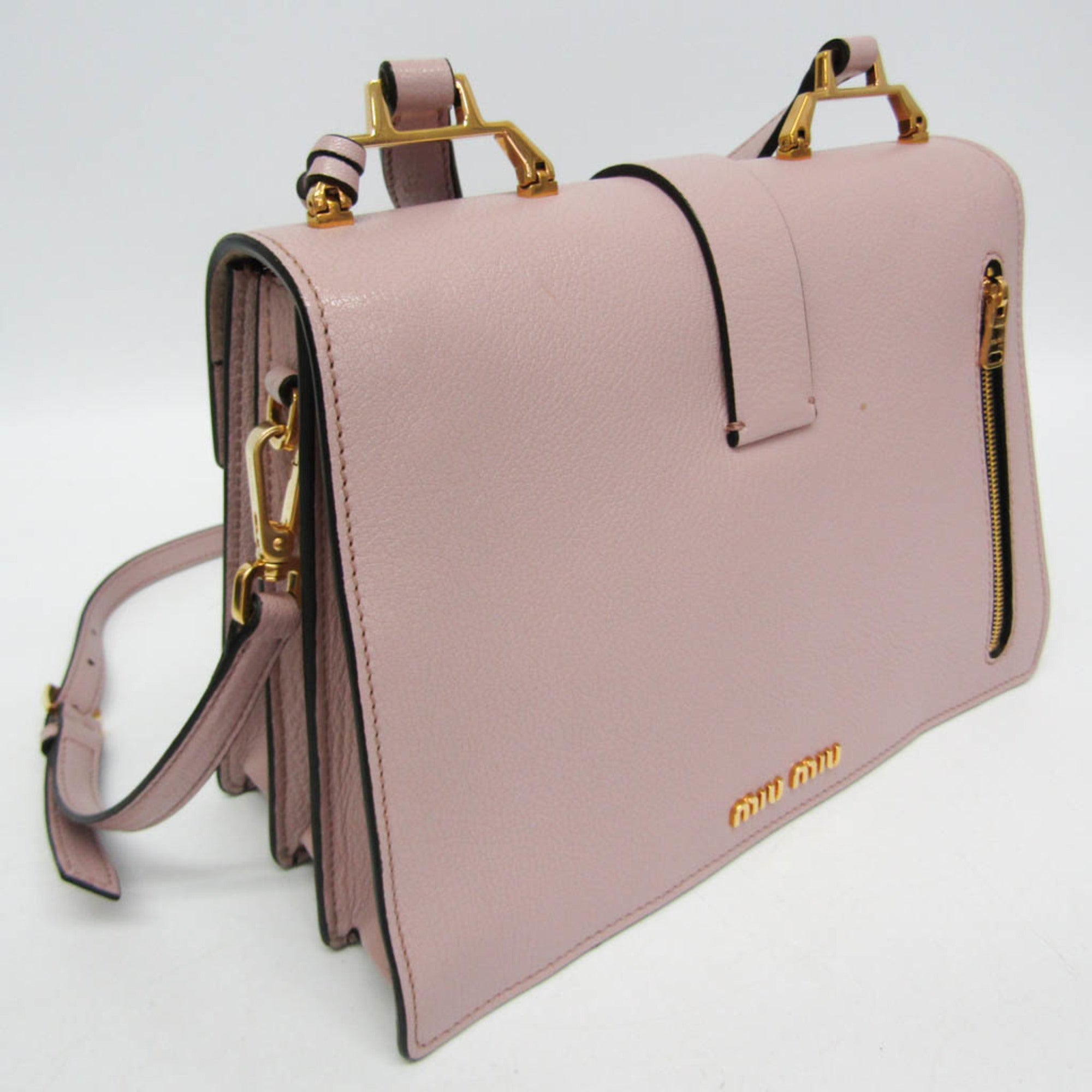 Miu Miu Madras Convertible Compartment Top Handle Leather Pink Leather Handbag (Pre-Owned)
