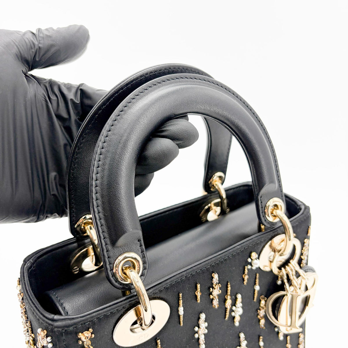 Christian Dior Lady Dior Black Satin And Bead Embroidery Black Other Handbag (Pre-Owned)