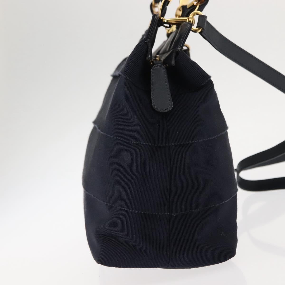 Salvatore Ferragamo Vala Canvas Navy Canvas Handbag (Pre-Owned)