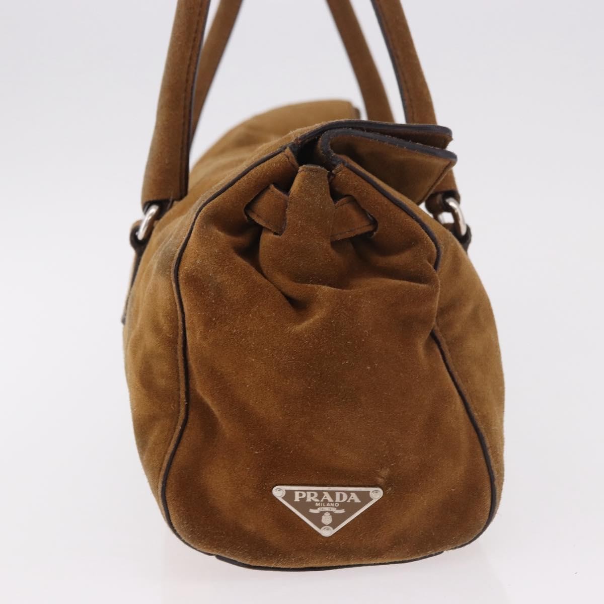 Prada Pushlock Tote Suede Brown Suede Handbag (Pre-Owned)