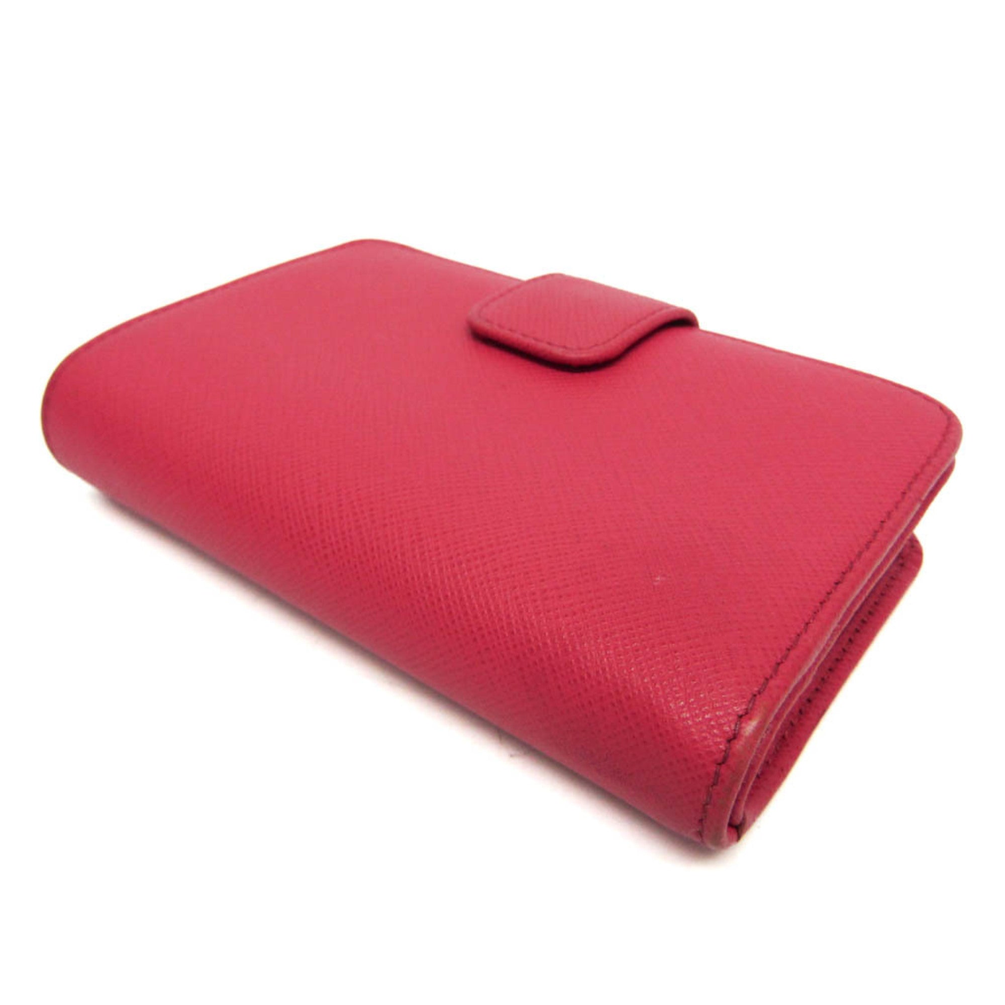 Prada Tab Bifold Saffiano Leather Pink Leather Wallets Accessory (Pre-Owned)