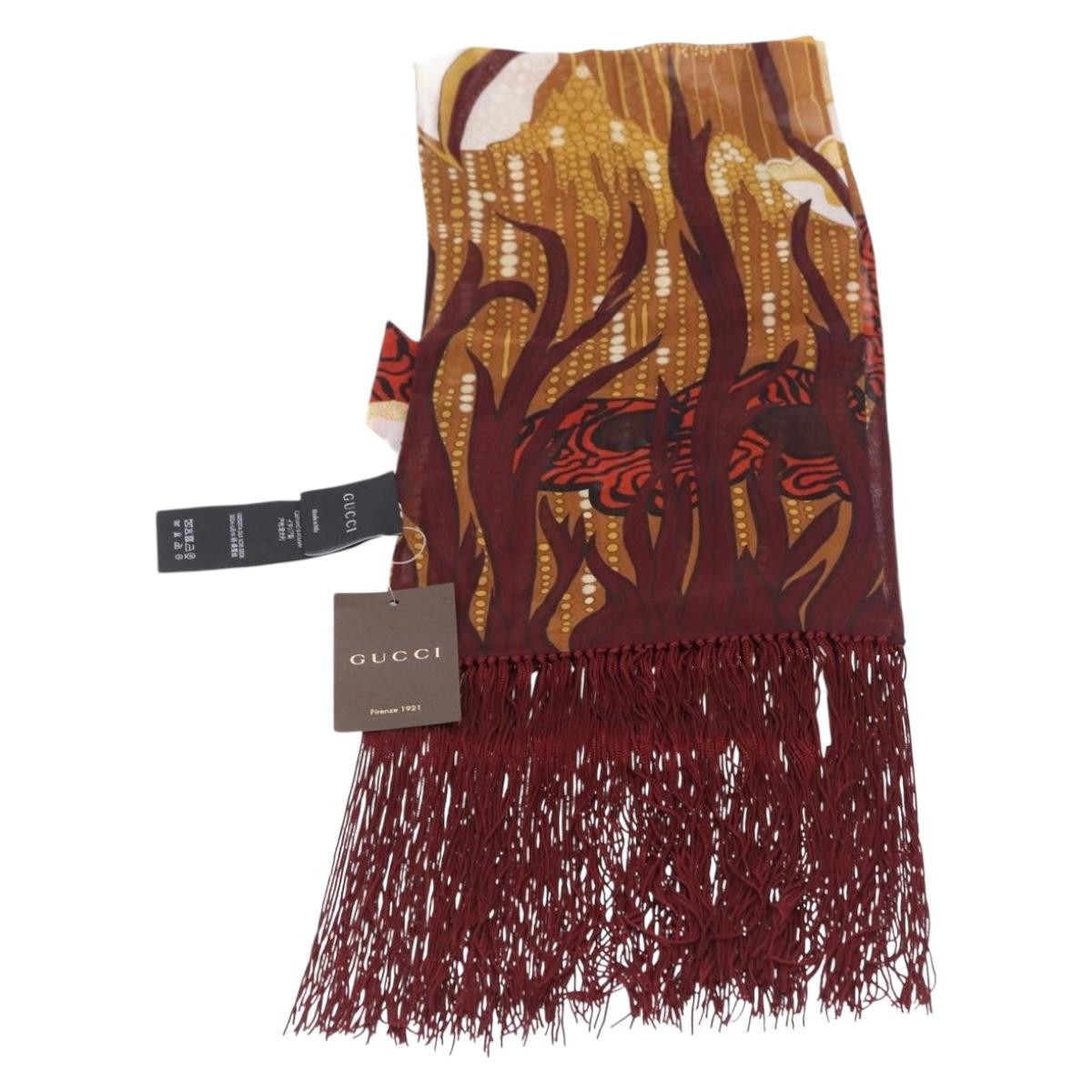 Gucci Printed Silk Fringed Scarf Silk Burgundy Silk Scarve & Shawl Accessory (Pre-Owned)