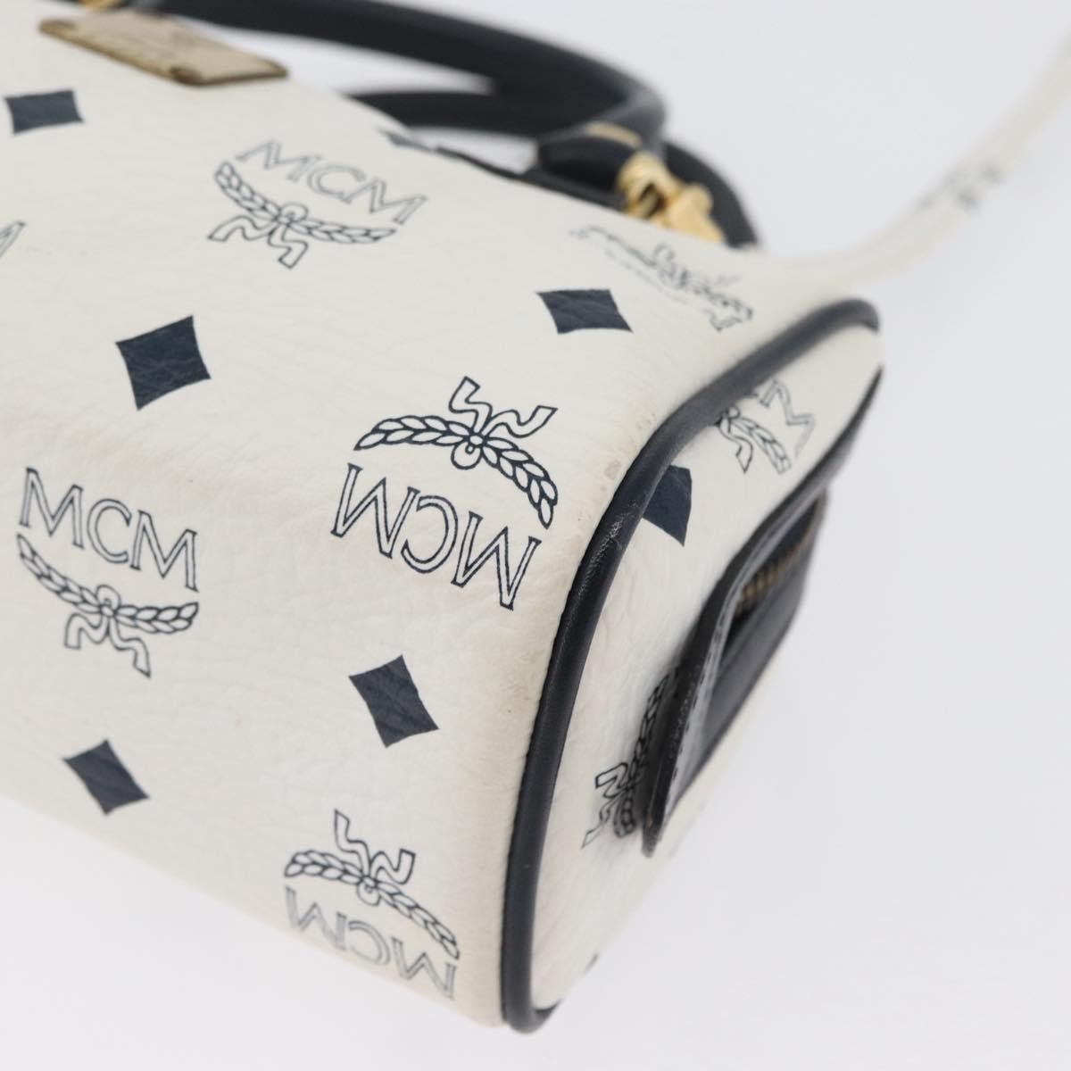 MCM Vicetos Logogram Boston White Leather Travel Bag Bag (Pre-Owned)
