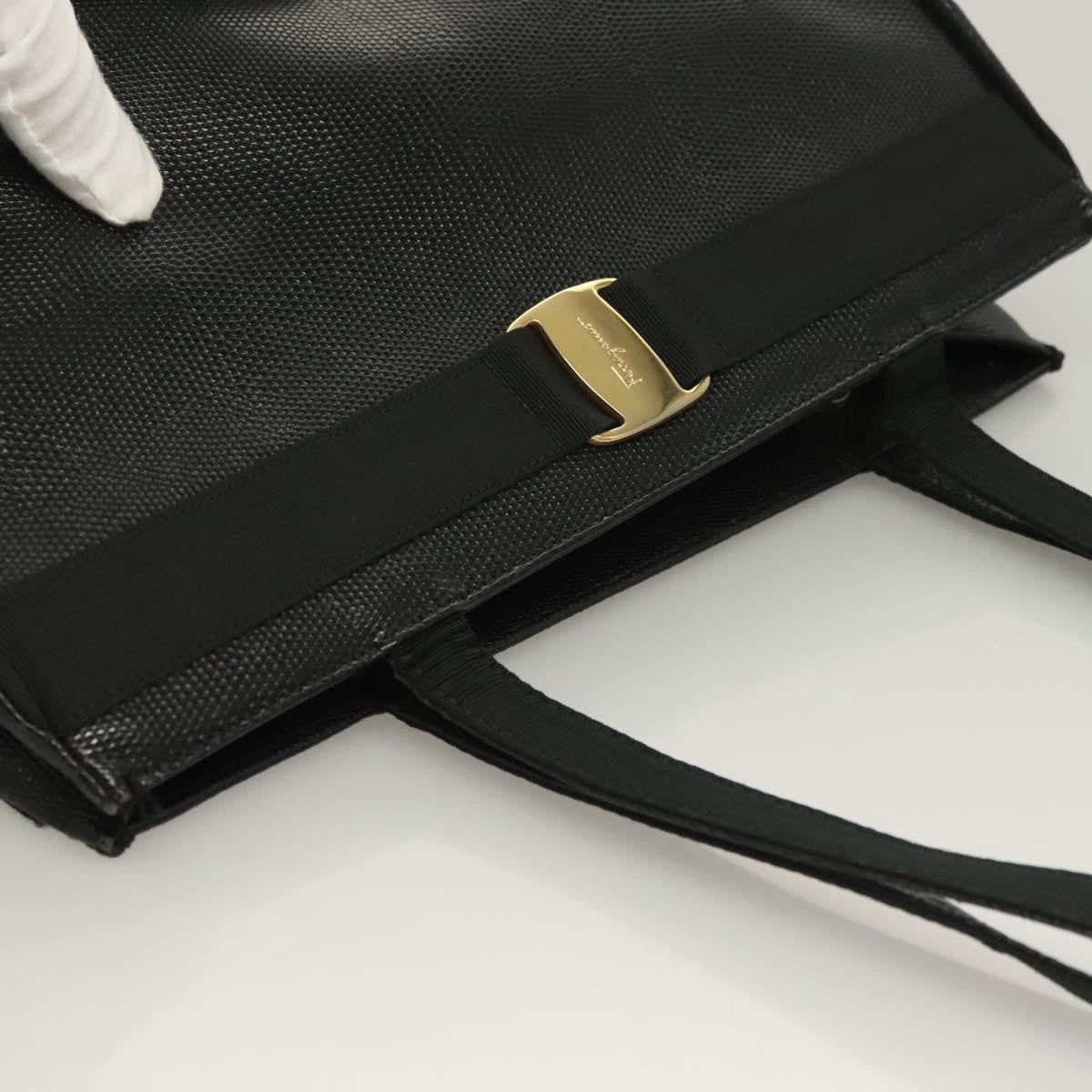 Salvatore Ferragamo Vintage Vara Bow Tote Lizard Embossed Leather Black Leather Tote Bag Bag (Pre-Owned)