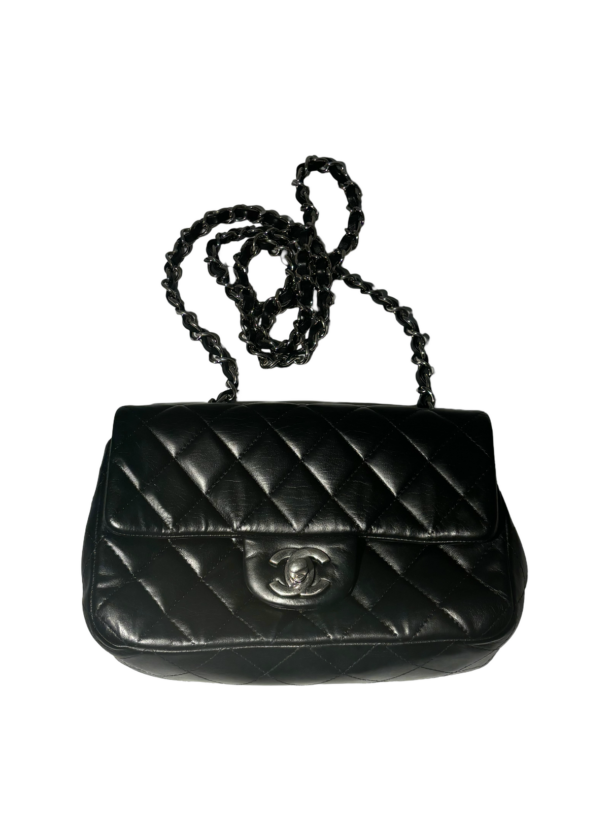 Chanel Classic Single Flap Quilted Lambskin Black Leather Handbag (Pre-Owned)
