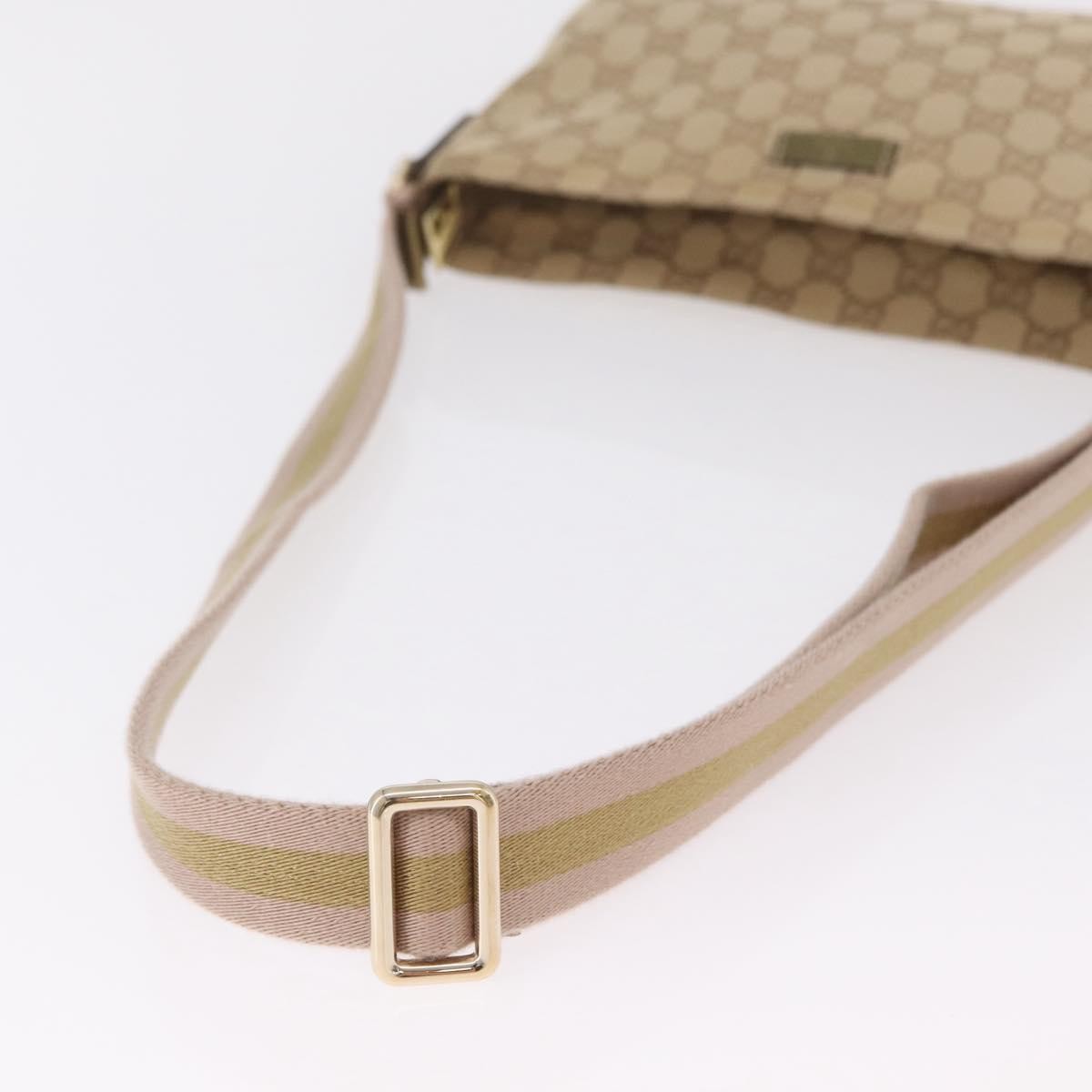Gucci Web Strap Messenger Gg Coated Canvas Beige Canvas Handbag (Pre-Owned)