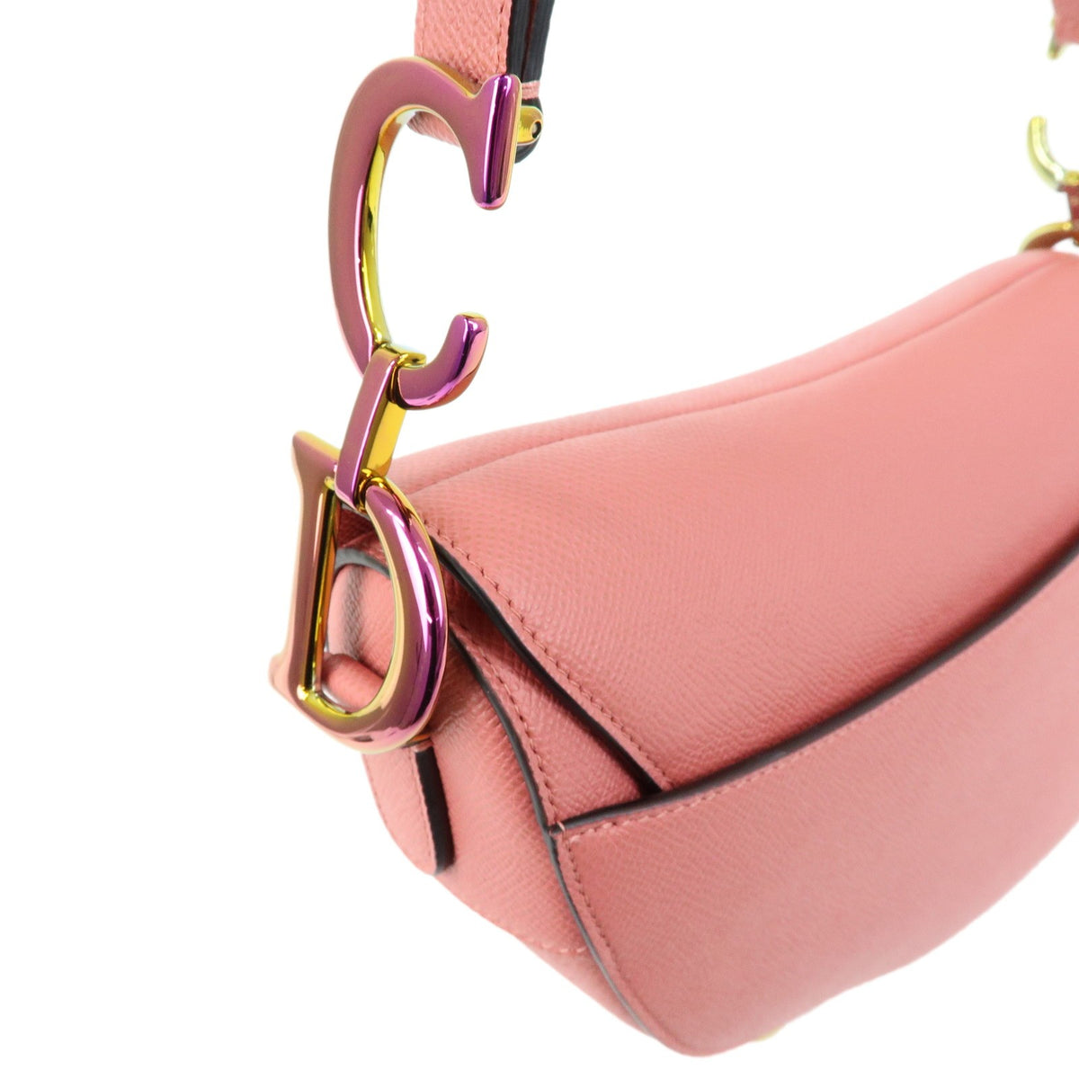 Christian Dior Saddle Embroidered Printed Leather Pink Leather Handbag (Pre-Owned)
