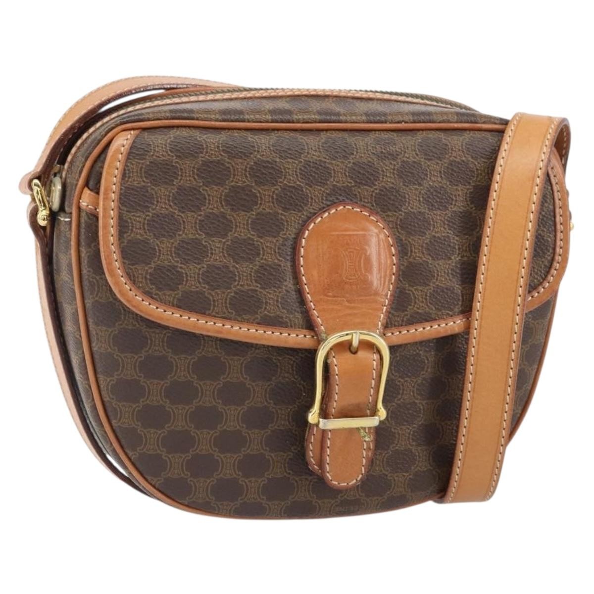 Celine Vintage Macadam Canvas And Leather Brown Canvas Shoulder Bag Bag (Pre-Owned)