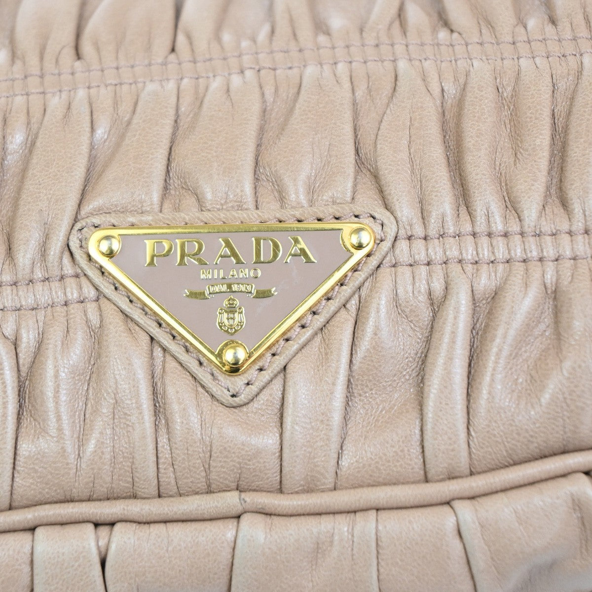 Prada Turnlock Nappa Gaufre Beige Leather Shoulder Bag Bag (Pre-Owned)