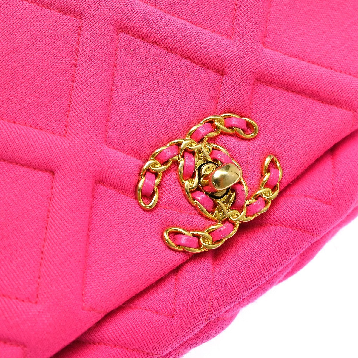 Chanel 19 Belt Quilted Jersey Pink Canvas Shoulder Bag Bag (Pre-Owned)
