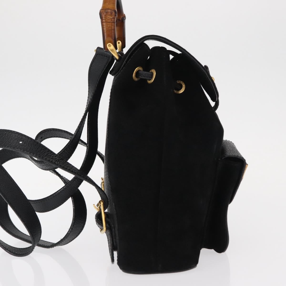 Gucci Vintage Bamboo Suede Black Suede Backpack Bag (Pre-Owned)