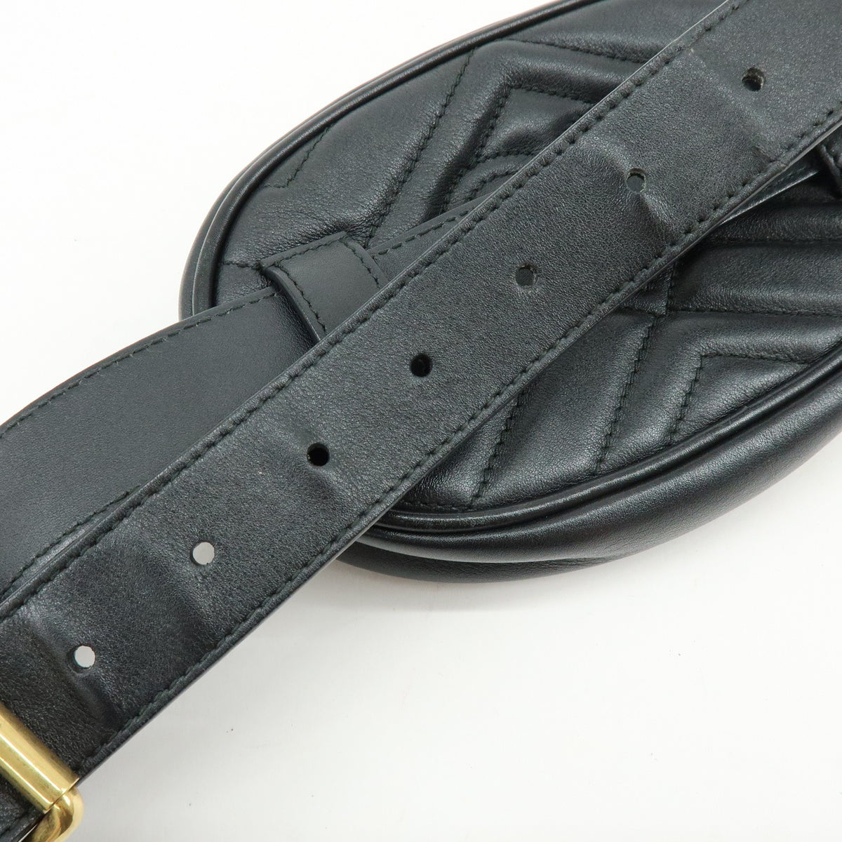 Gucci Gg Marmont Belt Matelasse Leather Black Leather Handbag (Pre-Owned)