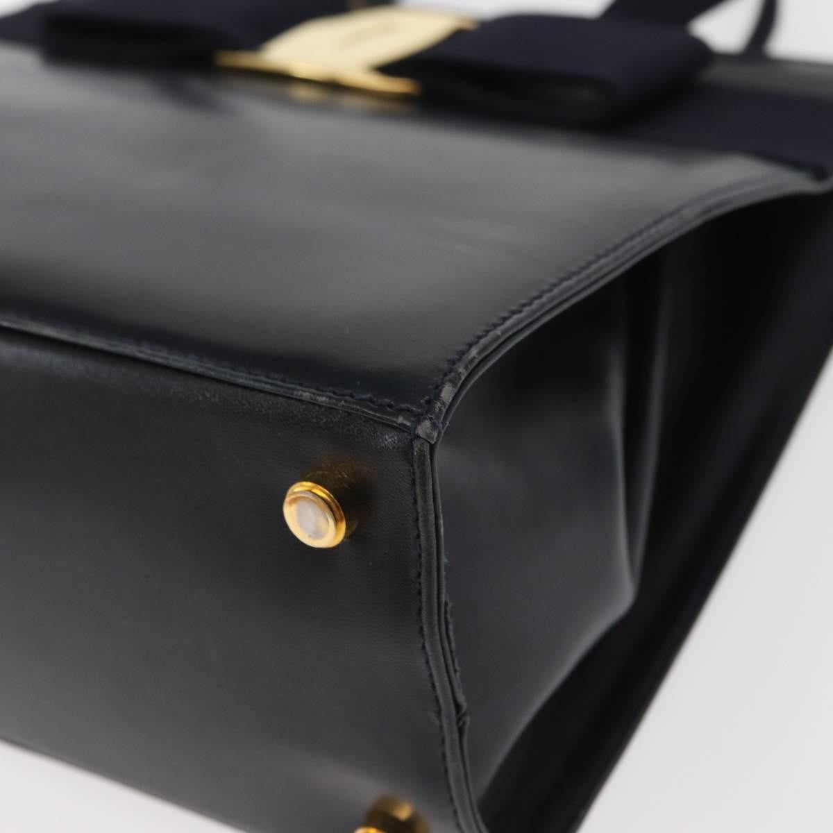 Salvatore Ferragamo Convertible Vara Bow Leather Navy Leather Handbag (Pre-Owned)