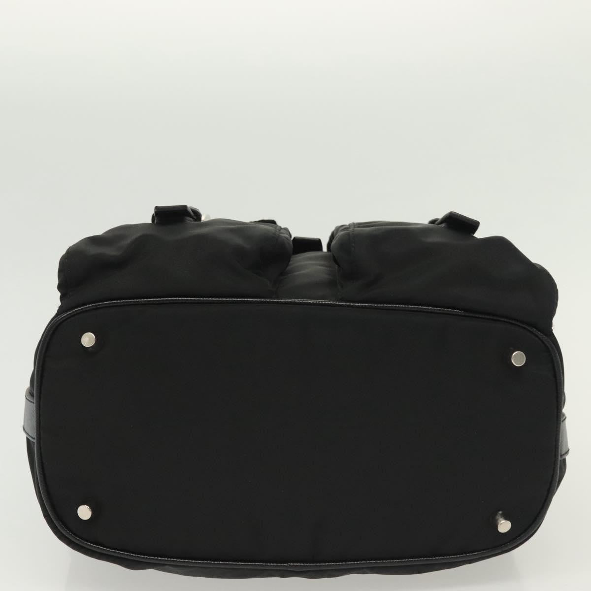 Prada Double Pocket Drawstring Tessuto Black Nylon Shoulder Bag Bag (Pre-Owned)