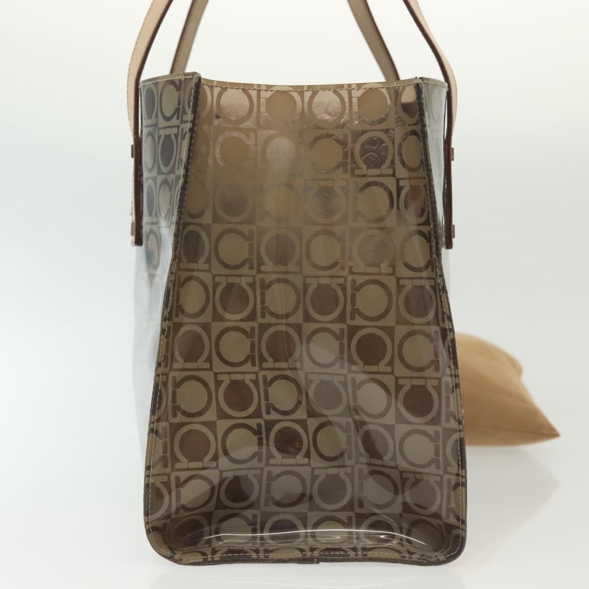 Salvatore Ferragamo Gancini Tote Vinyl Brown Synthetic Tote Bag Bag (Pre-Owned)