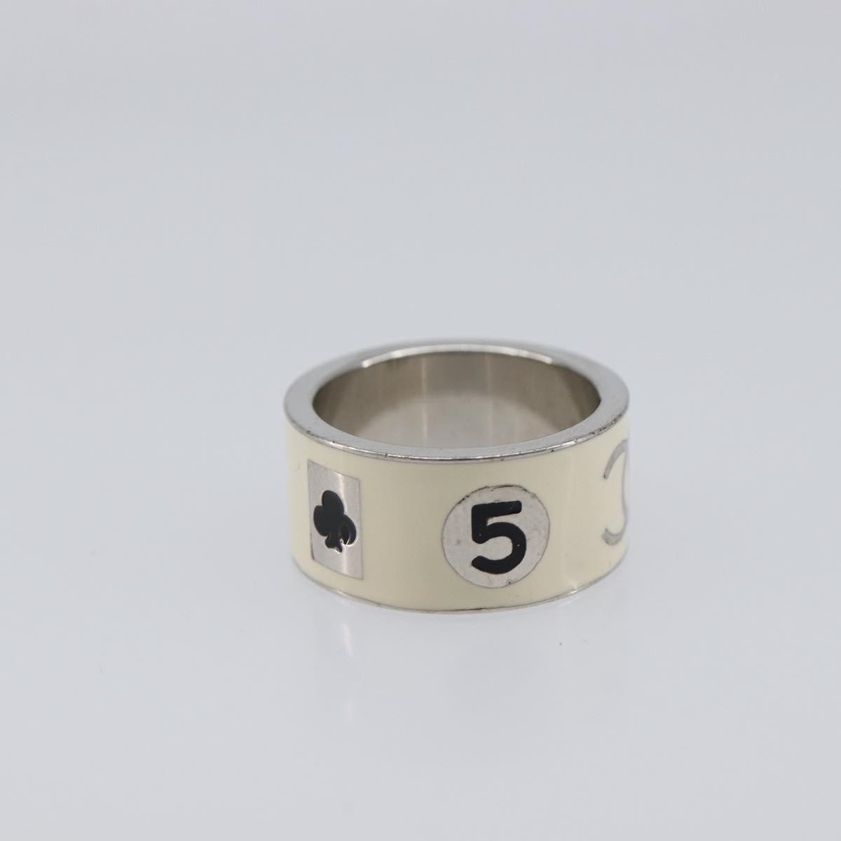 Chanel Heart Band Metal And Enamel Silver Metal Ring Jewelry (Pre-Owned)