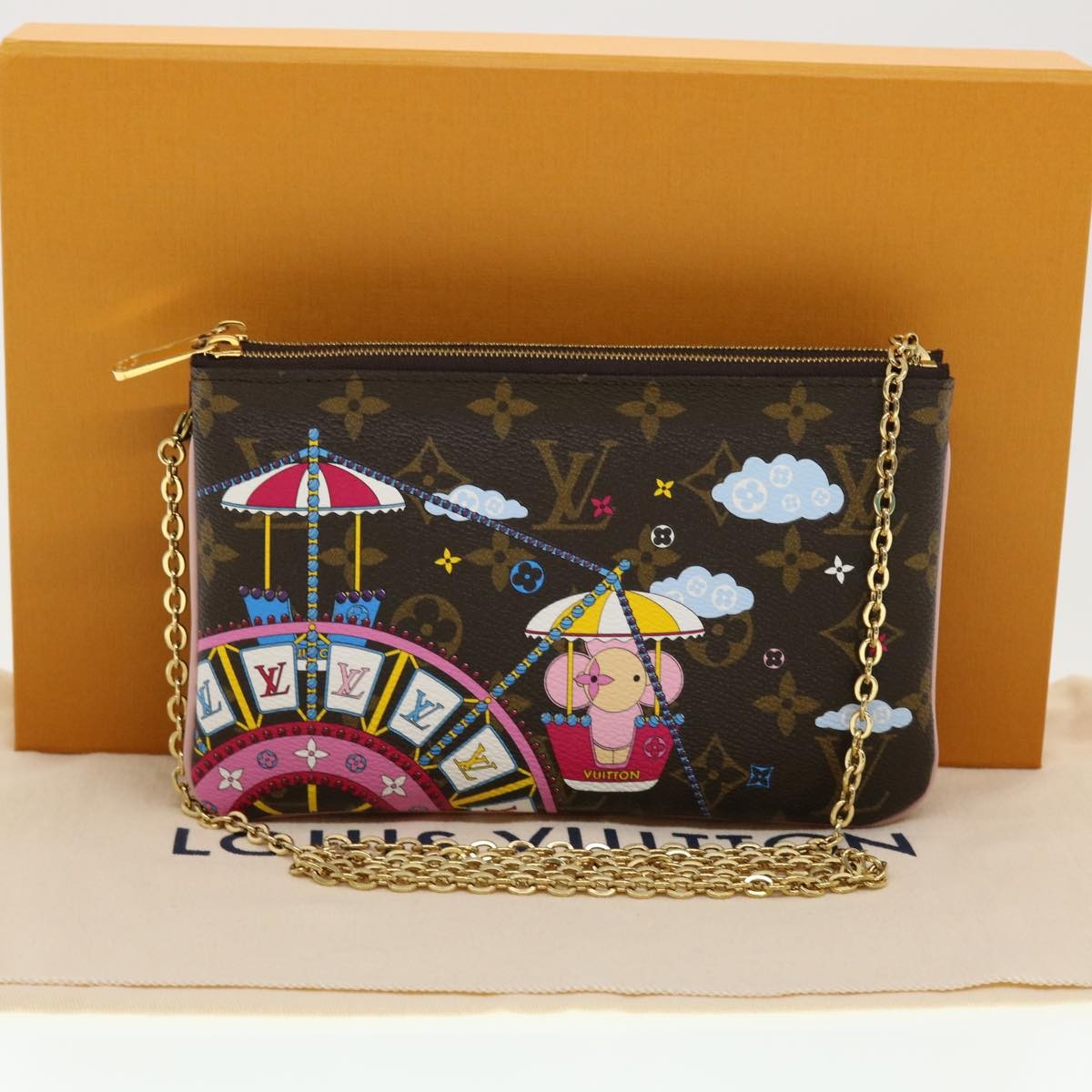 Louis Vuitton Double Zip Pochette Limited Edition Vivienne Xmas Monogram Canvas Brown Canvas Clutche & Pouche Bag (Pre-Owned)