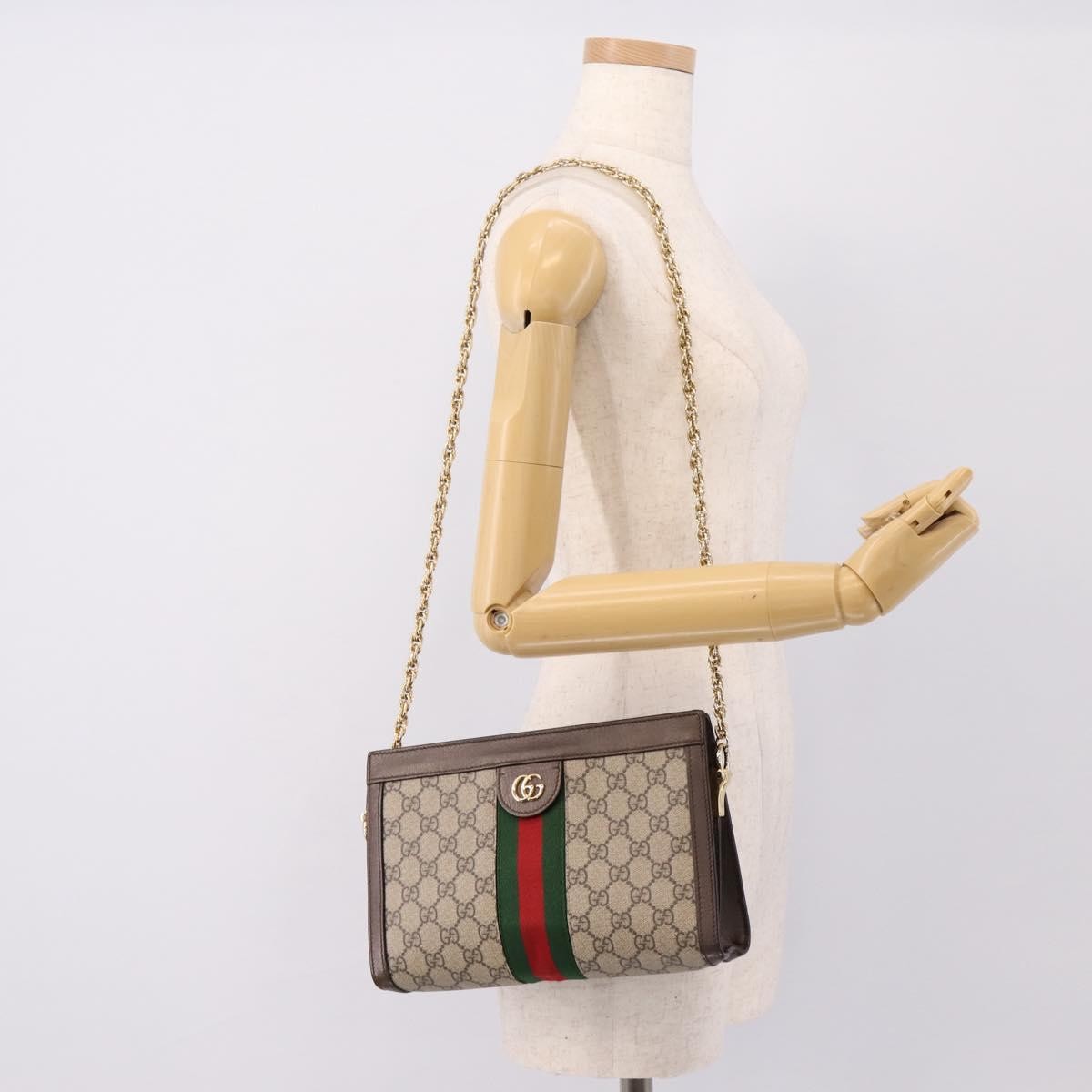 Gucci Ophidia Chain Gg Coated Canvas Beige Canvas Shoulder Bag Bag (Pre-Owned)