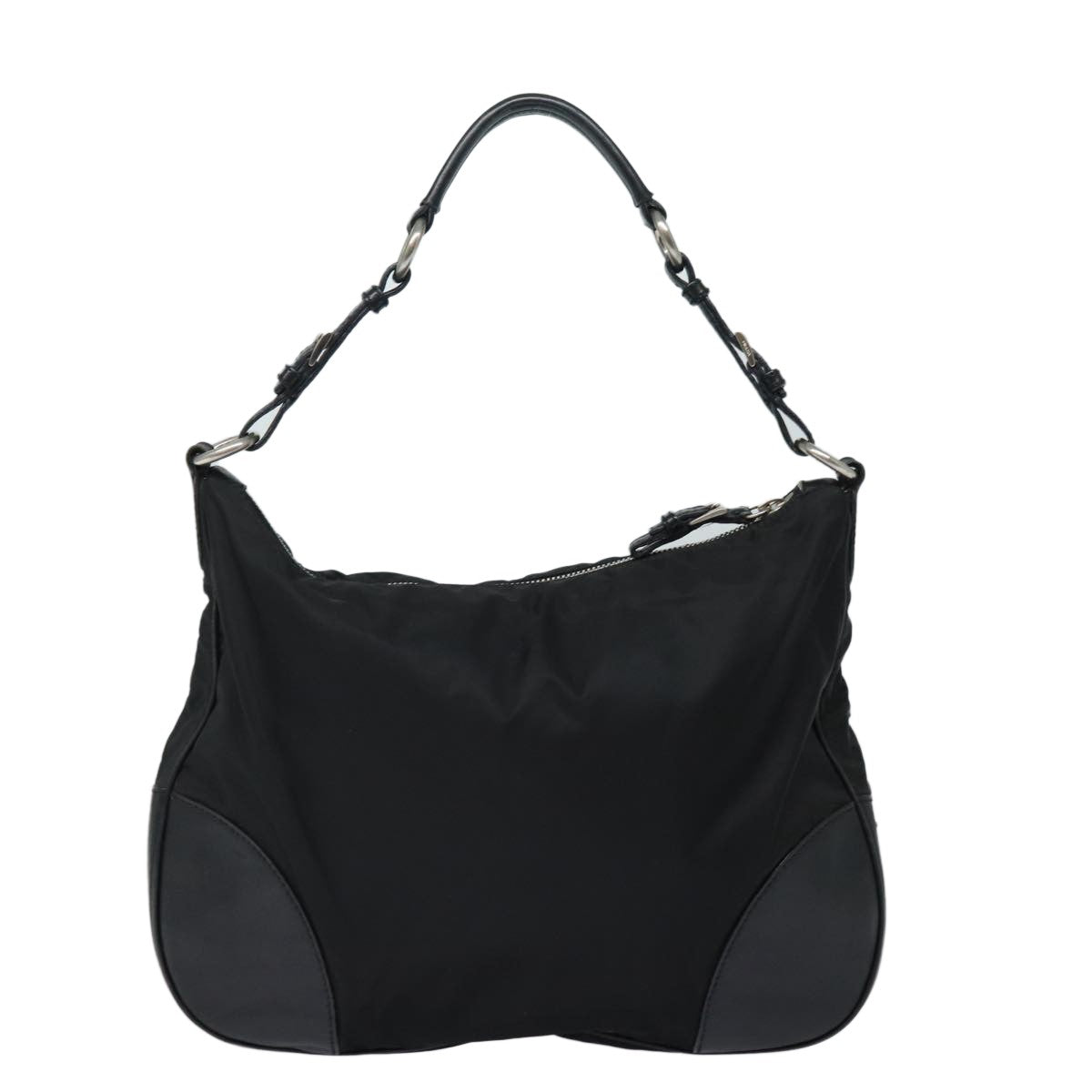 Prada Zip Hobo Tessuto With Leather Black Nylon Shoulder Bag Bag (Pre-Owned)