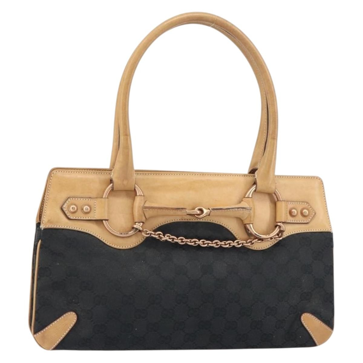 Gucci Horsebit Bracket Tote Gg Canvas And Leather Black Canvas Tote Bag Bag (Pre-Owned)