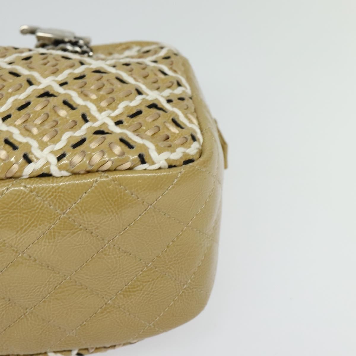 Chanel Camera Case Woven Stitch Patent Beige Glass Shoulder Bag Bag (Pre-Owned)