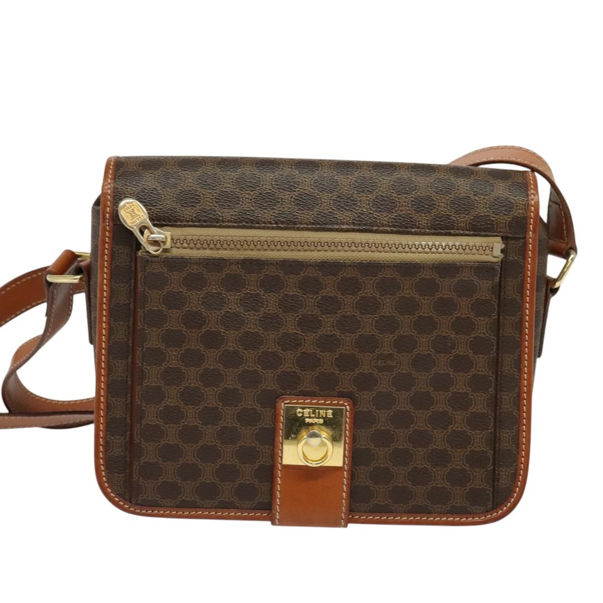 Celine Vintage Macadam Canvas And Leather Brown Canvas Shoulder Bag Bag (Pre-Owned)