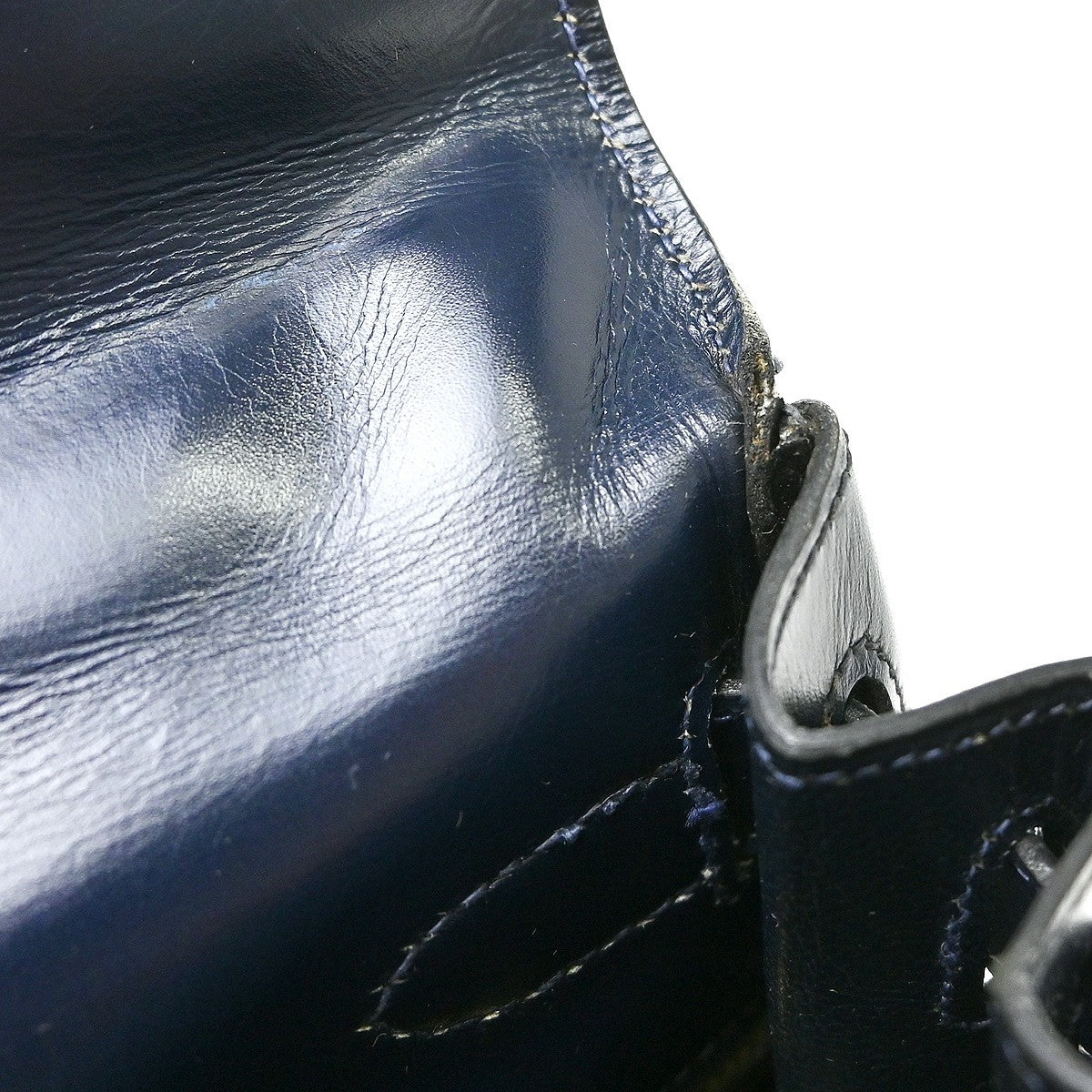 Hermes Kelly Blue Box Calf With Gold Hardware Navy Calfskin Handbag (Pre-Owned)